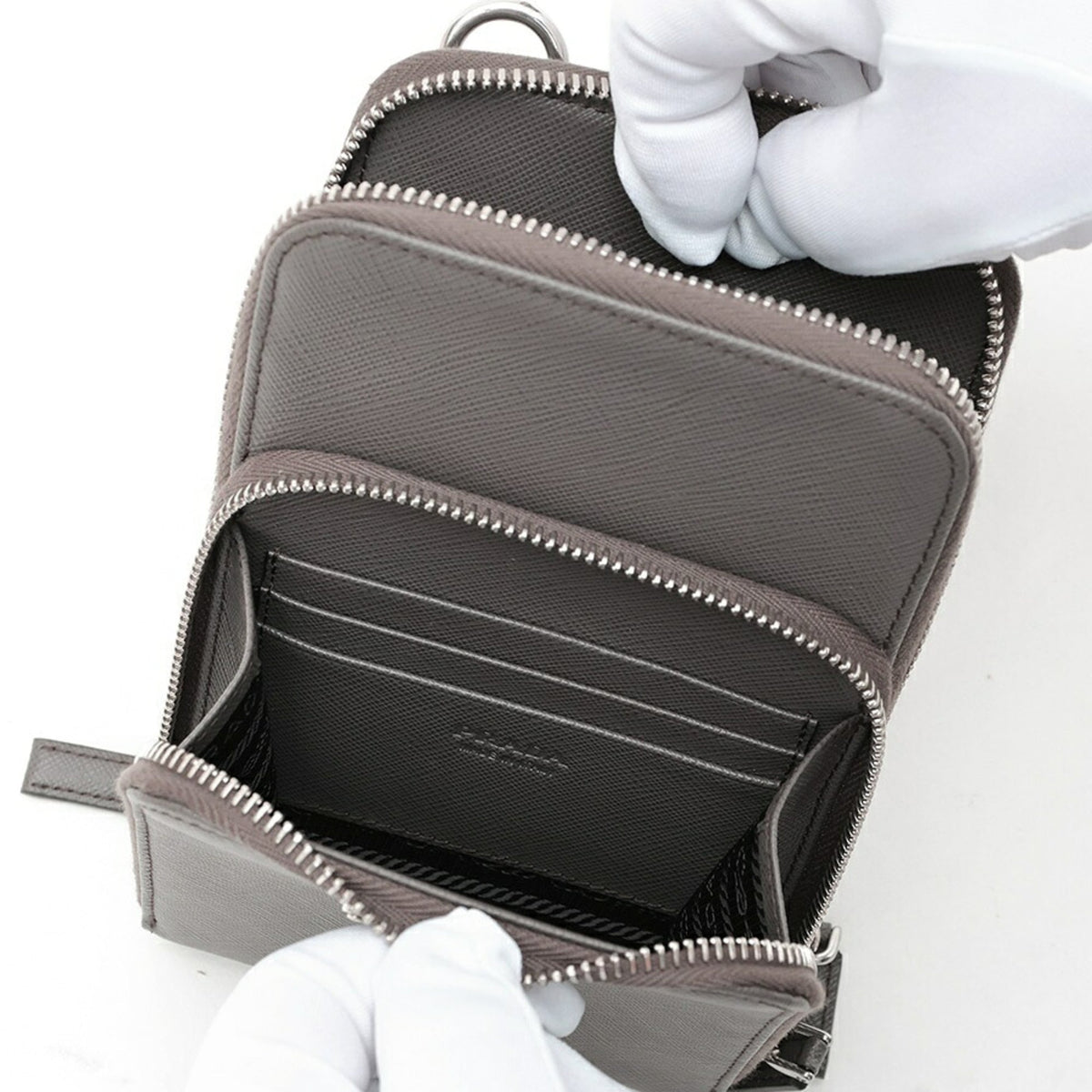 Prada Gray Beige Leather Pouch (Pre-Owned)