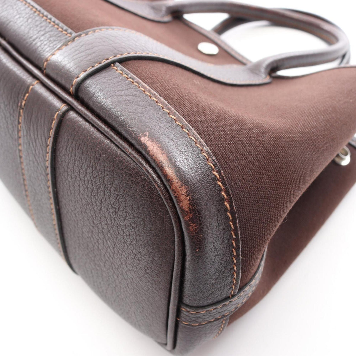 Hermes Brown Ebene Canvas Toile Officier Buffalo Leather Leather Handbag Tote Bag (Pre-Owned)