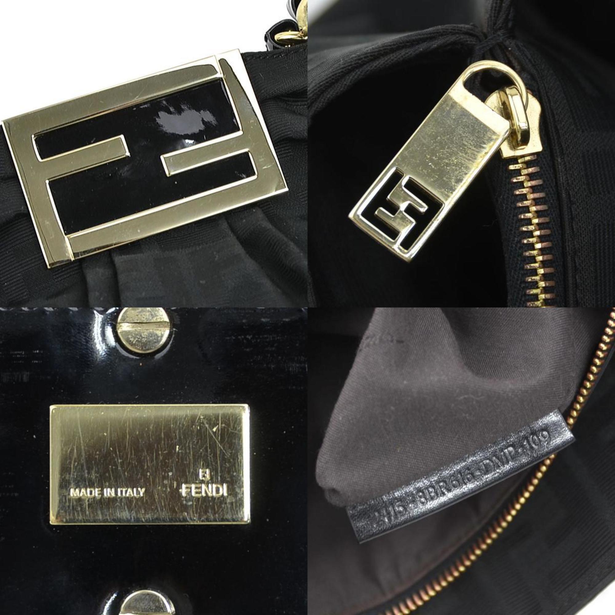 Fendi Black Nylon Canvas Patent Leather Shoulder Bag (Pre-Owned)