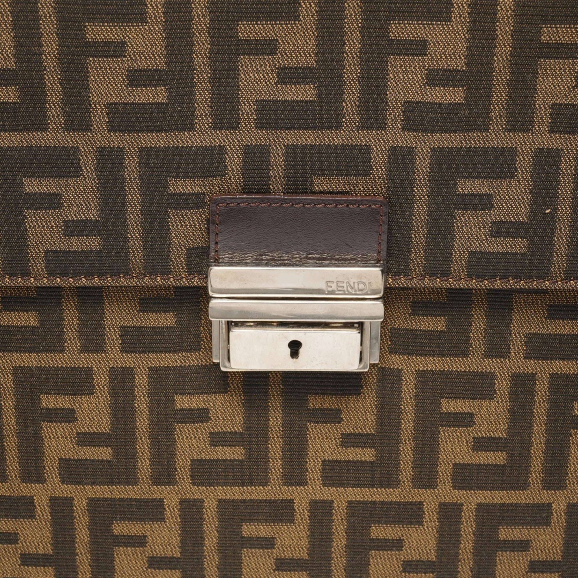 Fendi Brown Canvas Briefcase Handbag (Pre-Owned)
