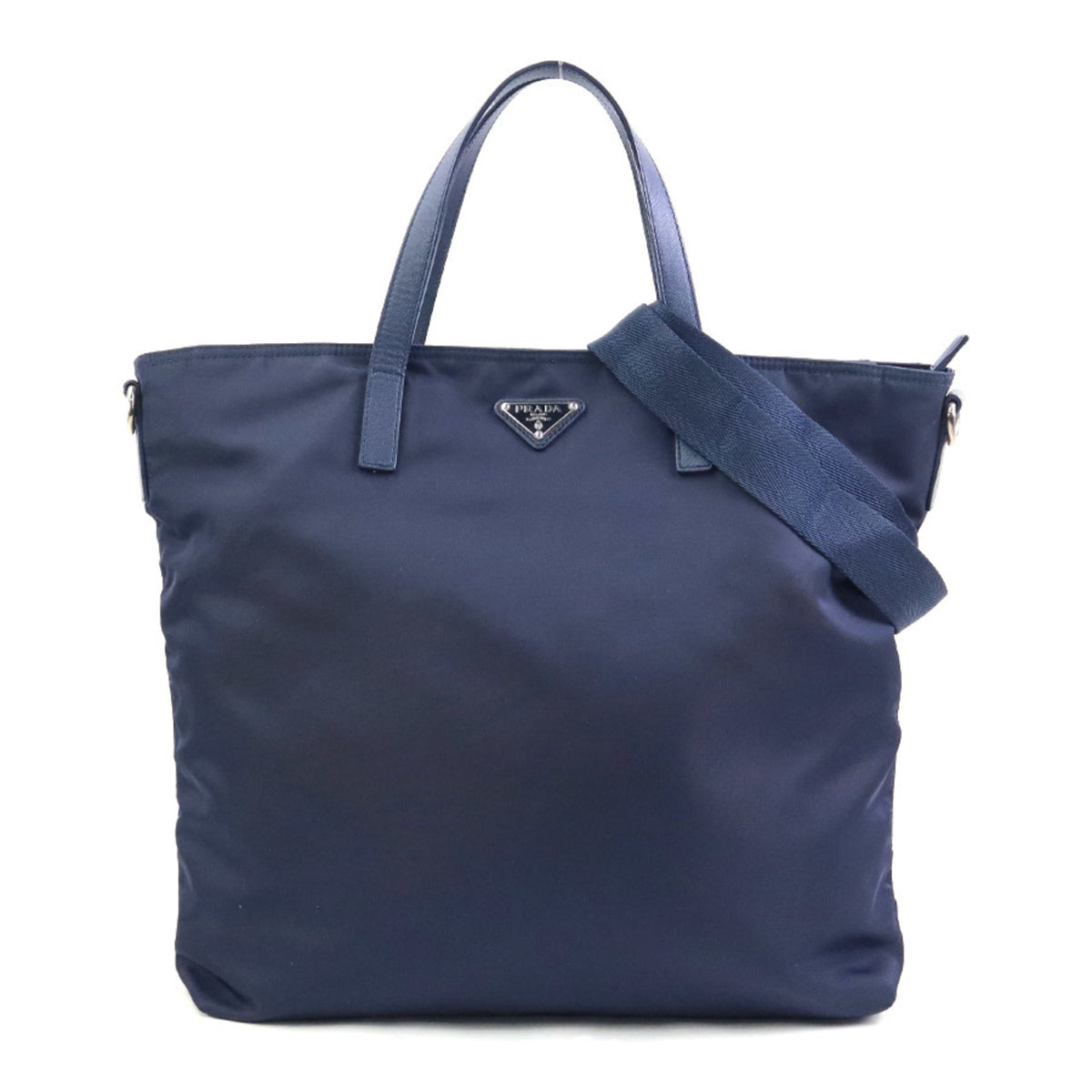 Prada Navy Nylon Leather Handbag Shoulder Bag (Pre-Owned)
