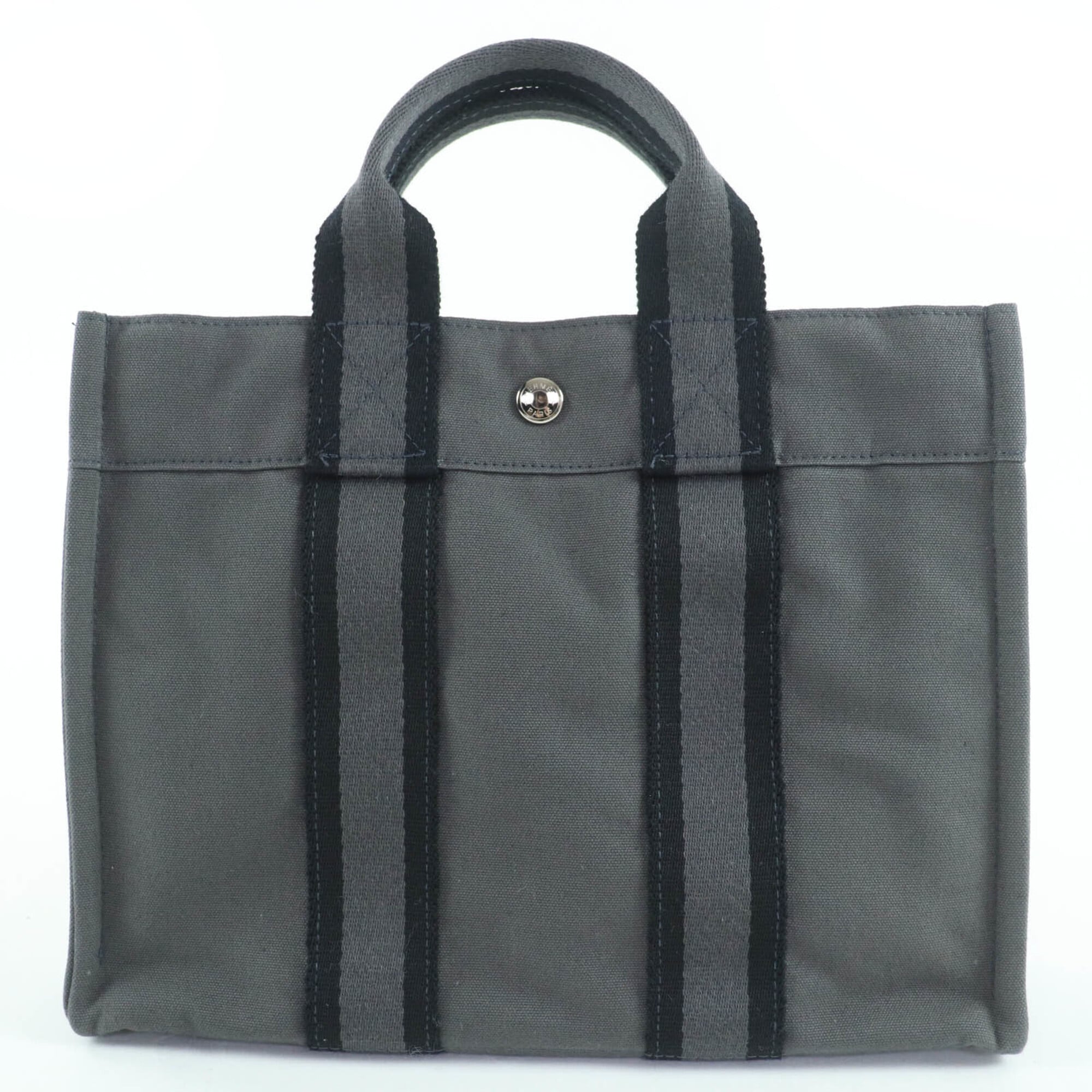 Hermes Fourre Tout Gray Cotton Handbag Tote Bag (Pre-Owned)