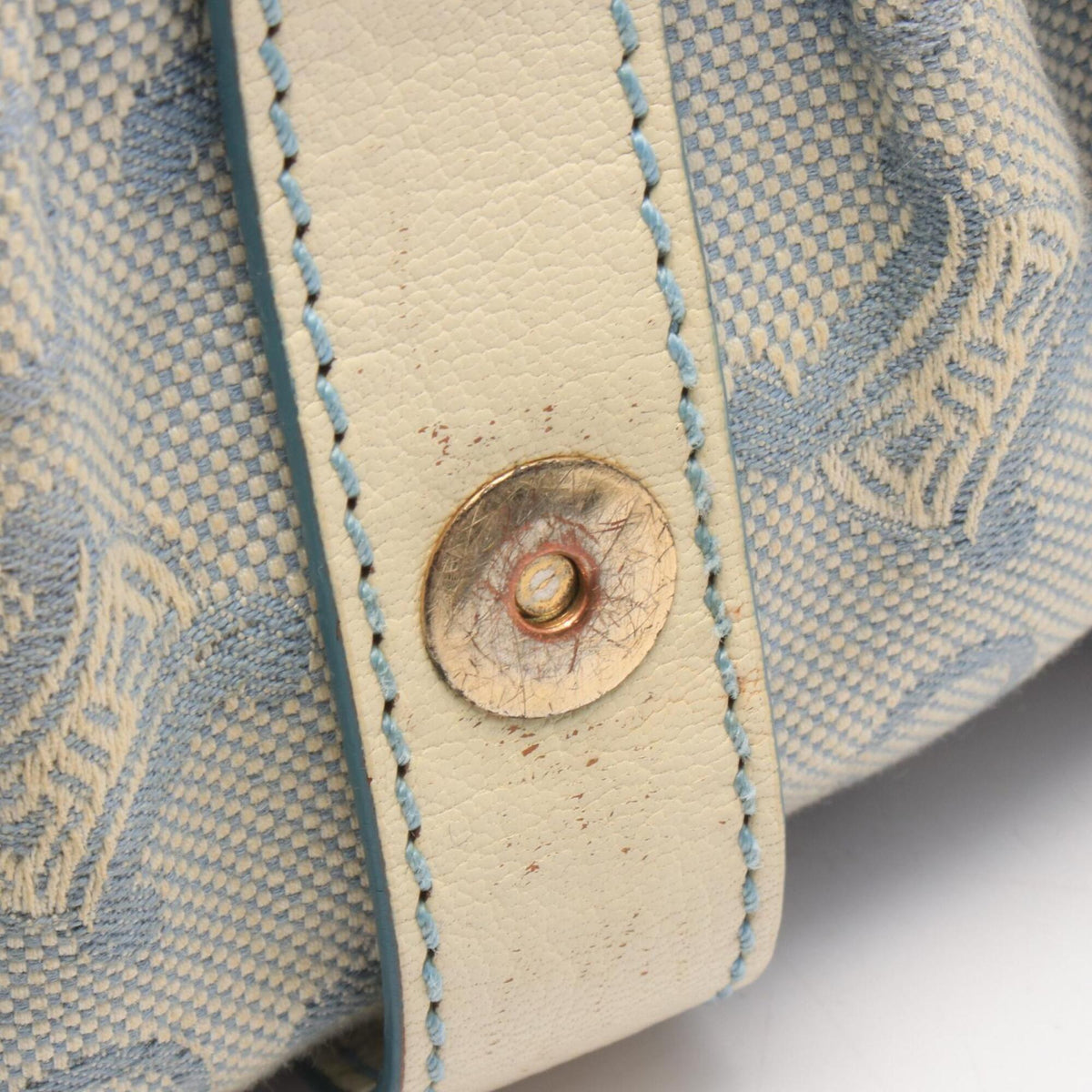 Celine Blue White Canvas Leather Handbag Shoulder Bag (Pre-Owned)