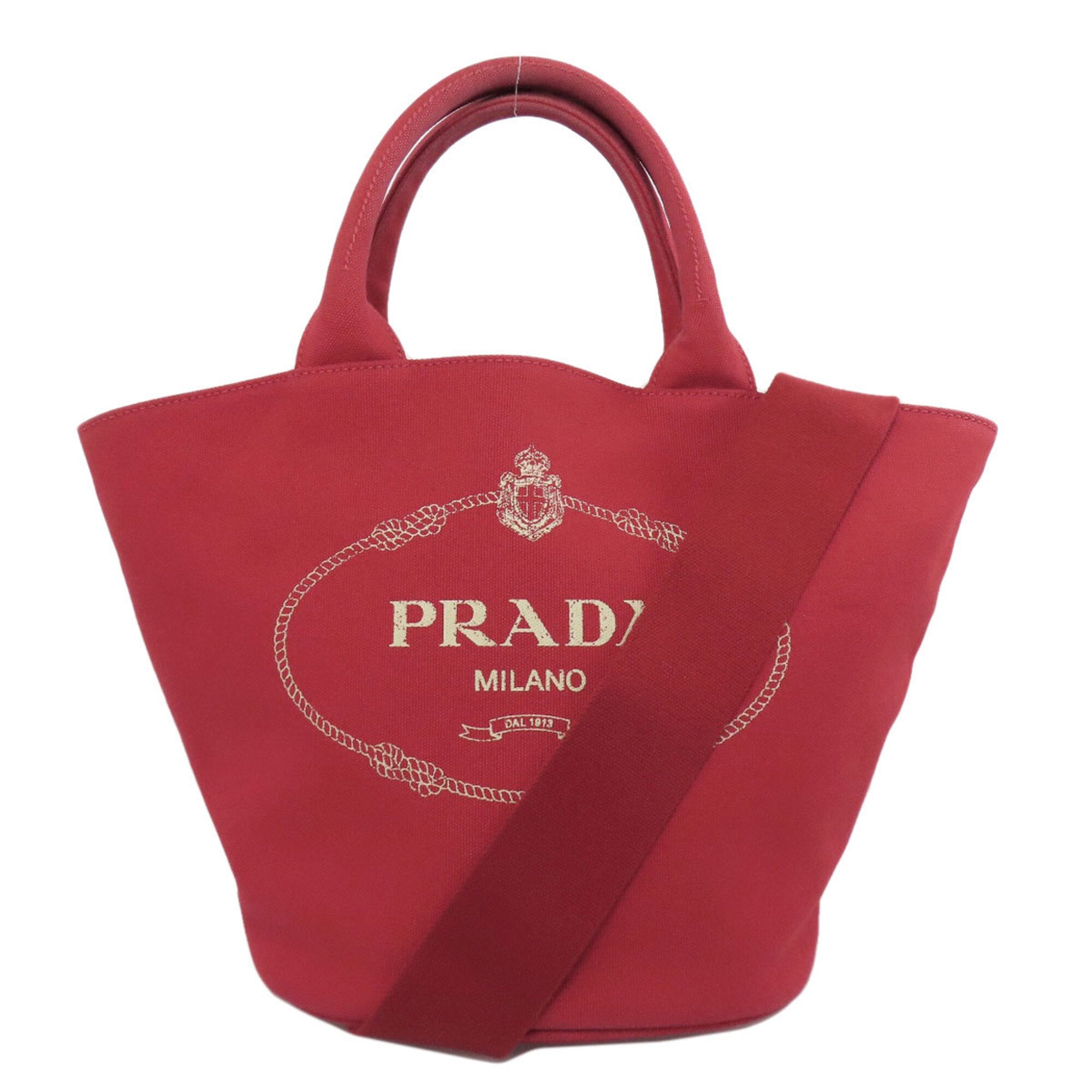 Prada Canapa Red Color Canvas Tote Bag (Pre-Owned)