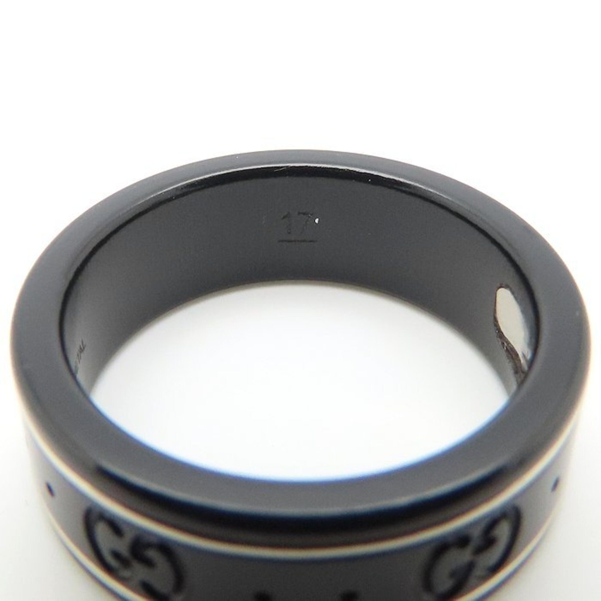 Gucci Icon Silver Black White Gold (18K) Band Ring (Pre-Owned)