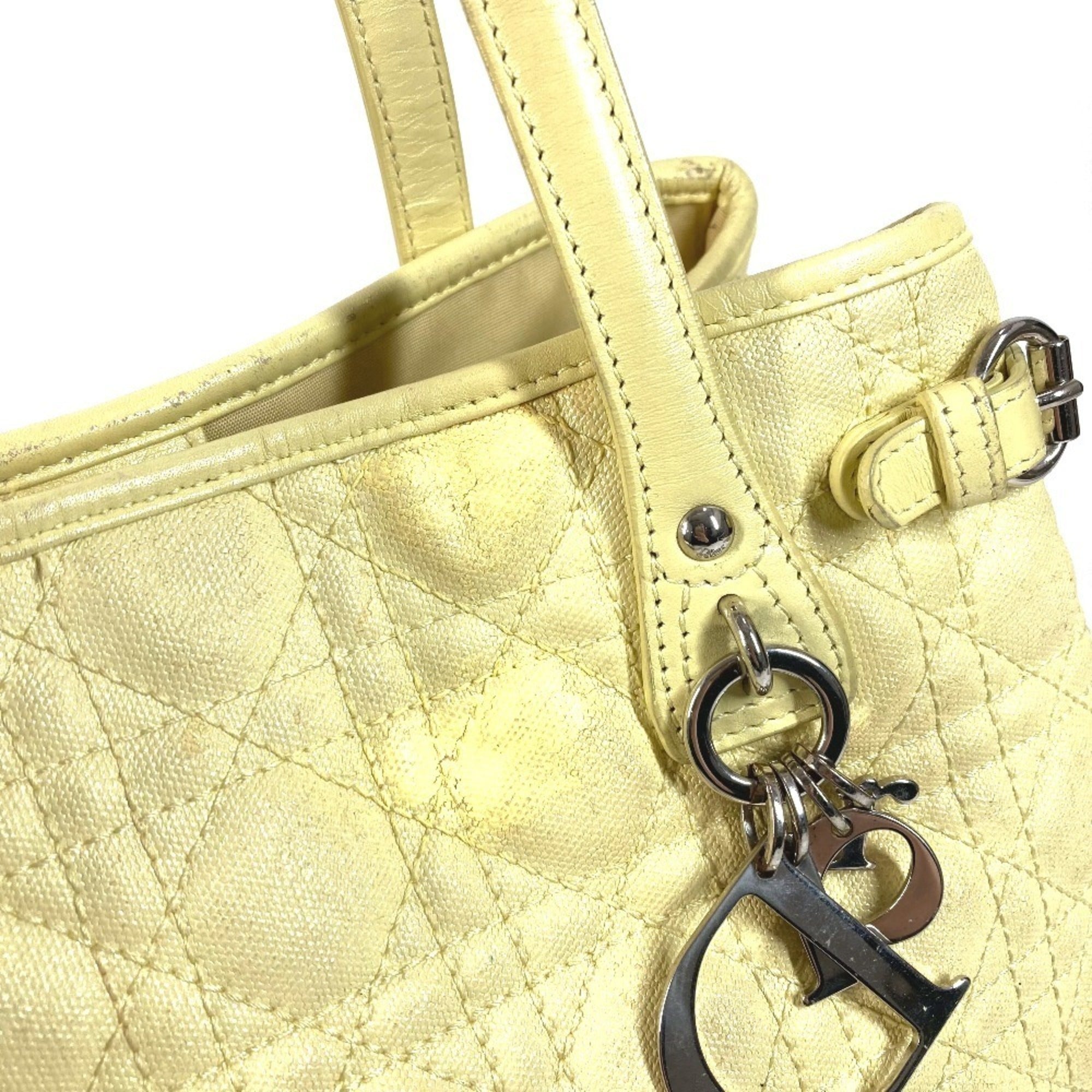 Christian Dior Yellow Leather Coated Canvas Shoulder Bag Tote Bag (Pre-Owned)