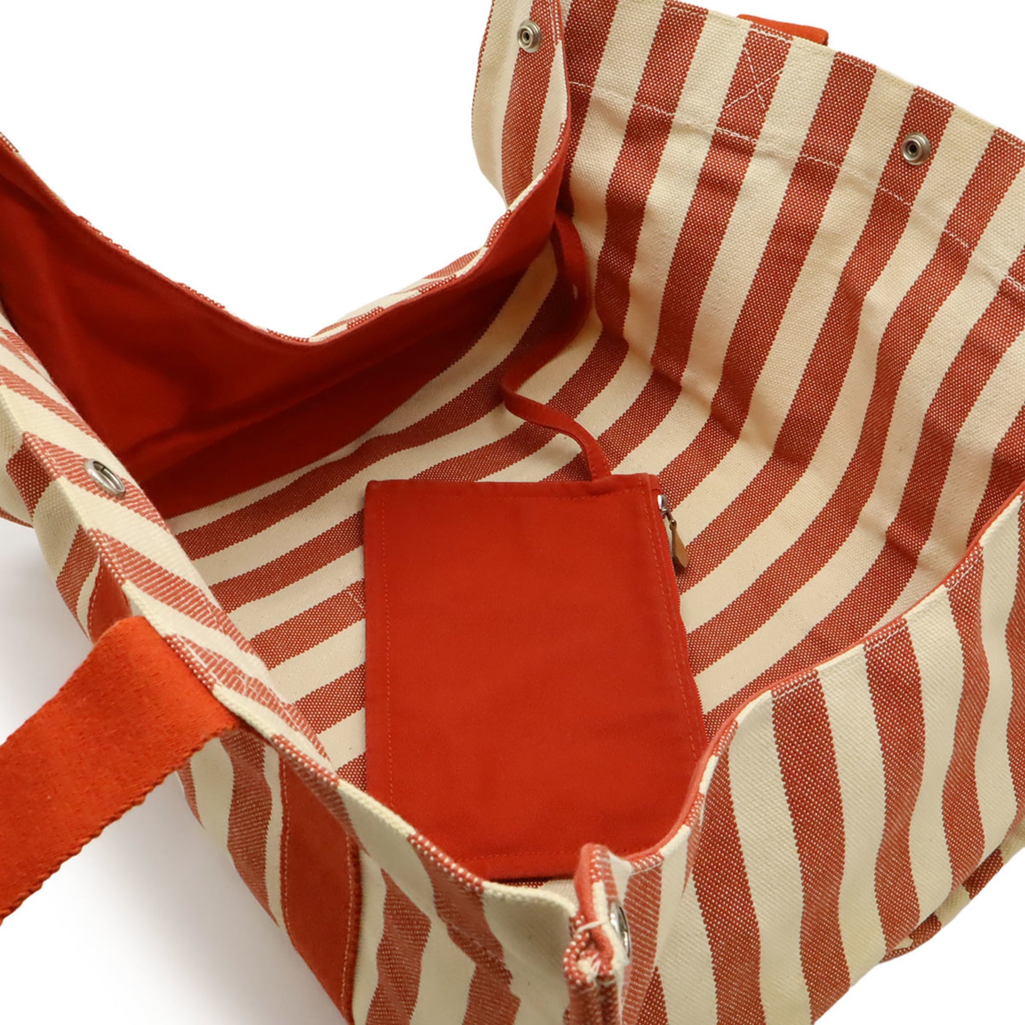 Hermes Ivory Red Color Canvas Handbag Tote Bag (Pre-Owned)