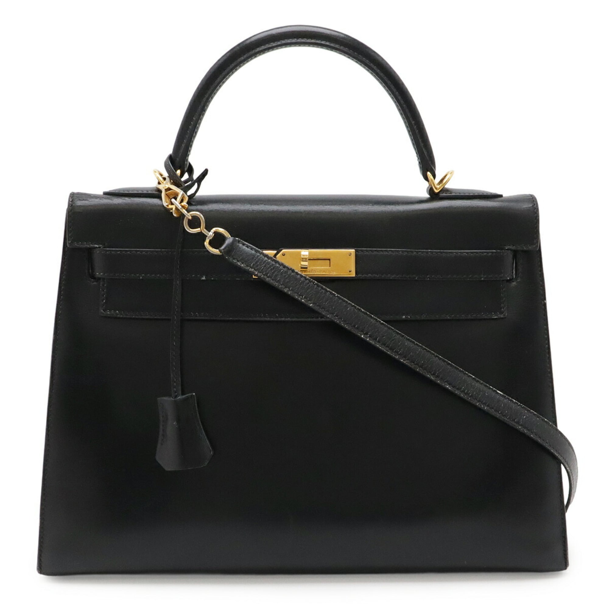 Hermes Black Box Calf Leather Handbag (Pre-Owned)