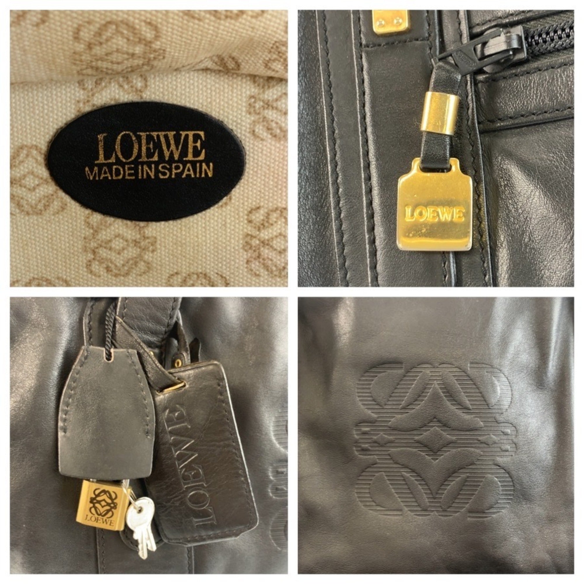 Loewe Black Leather Boston Bag Handbag (Pre-Owned)