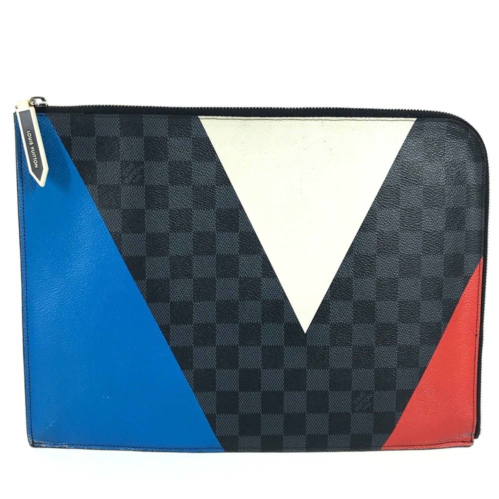 Louis Vuitton Black Red Color White Damier Graphite Clutch Bag Pochette Pouch (Pre-Owned)