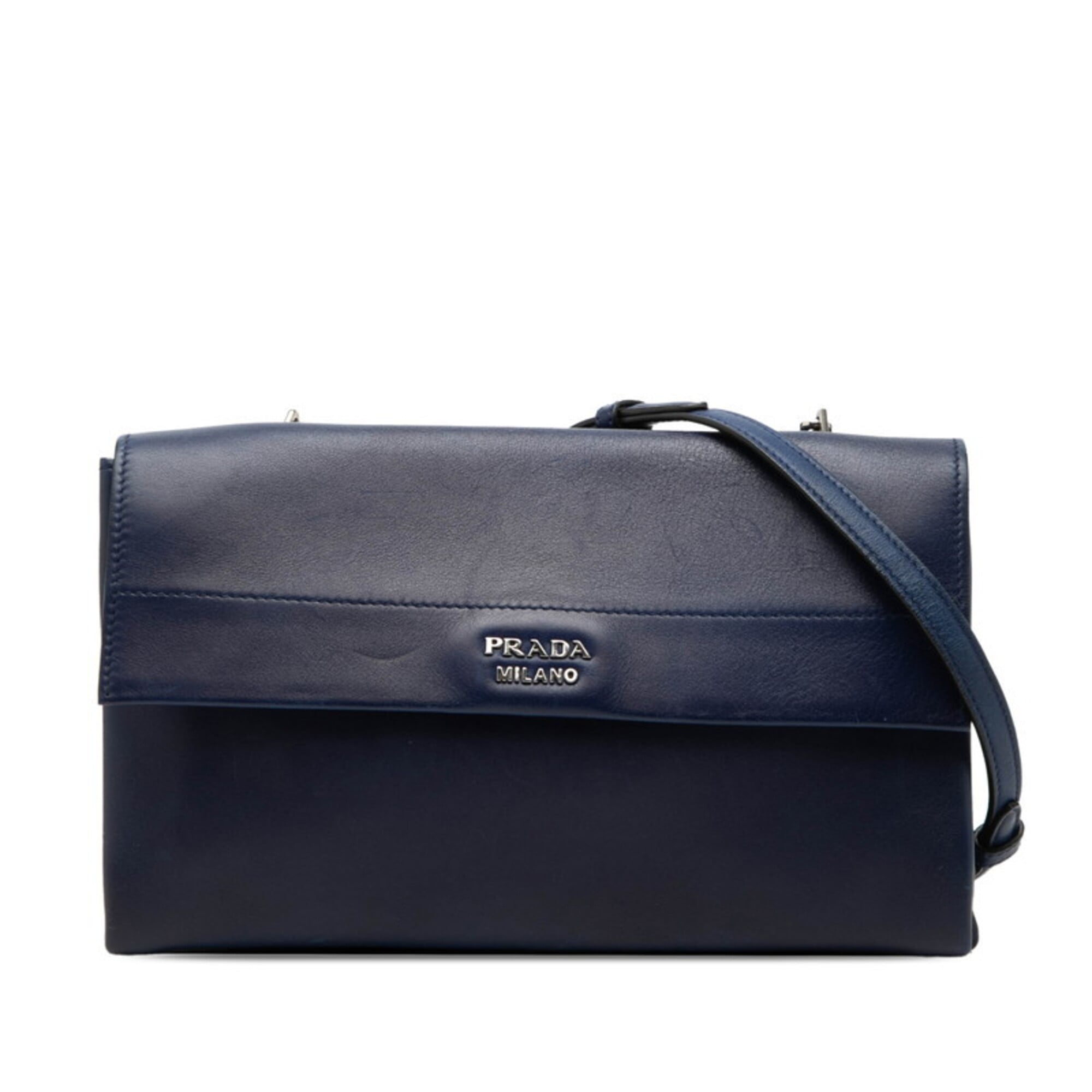 Prada Navy Leather Shoulder Bag (Pre-Owned)