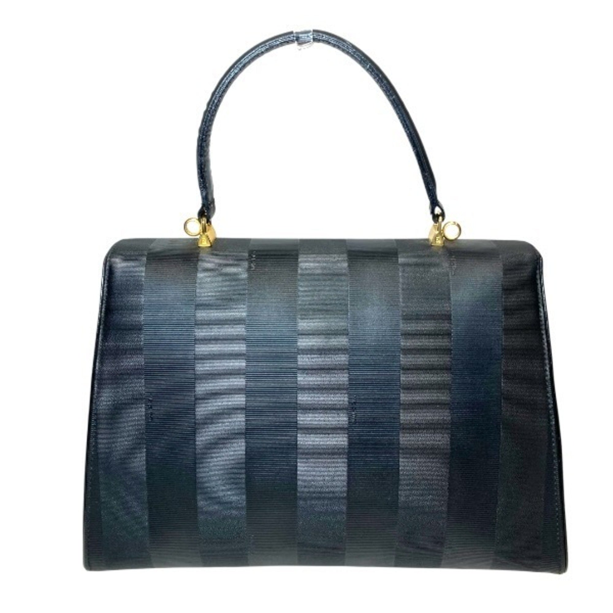 Fendi Pequin Black Pvc Leather Handbag Shoulder Bag (Pre-Owned)