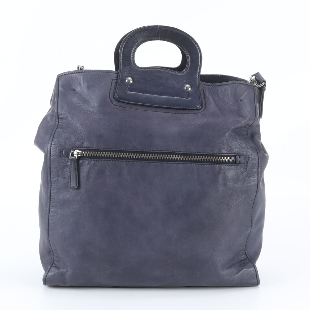 Miu Miu Navy Leather Messenger Bag Shoulder Bag Tote Bag (Pre-Owned)