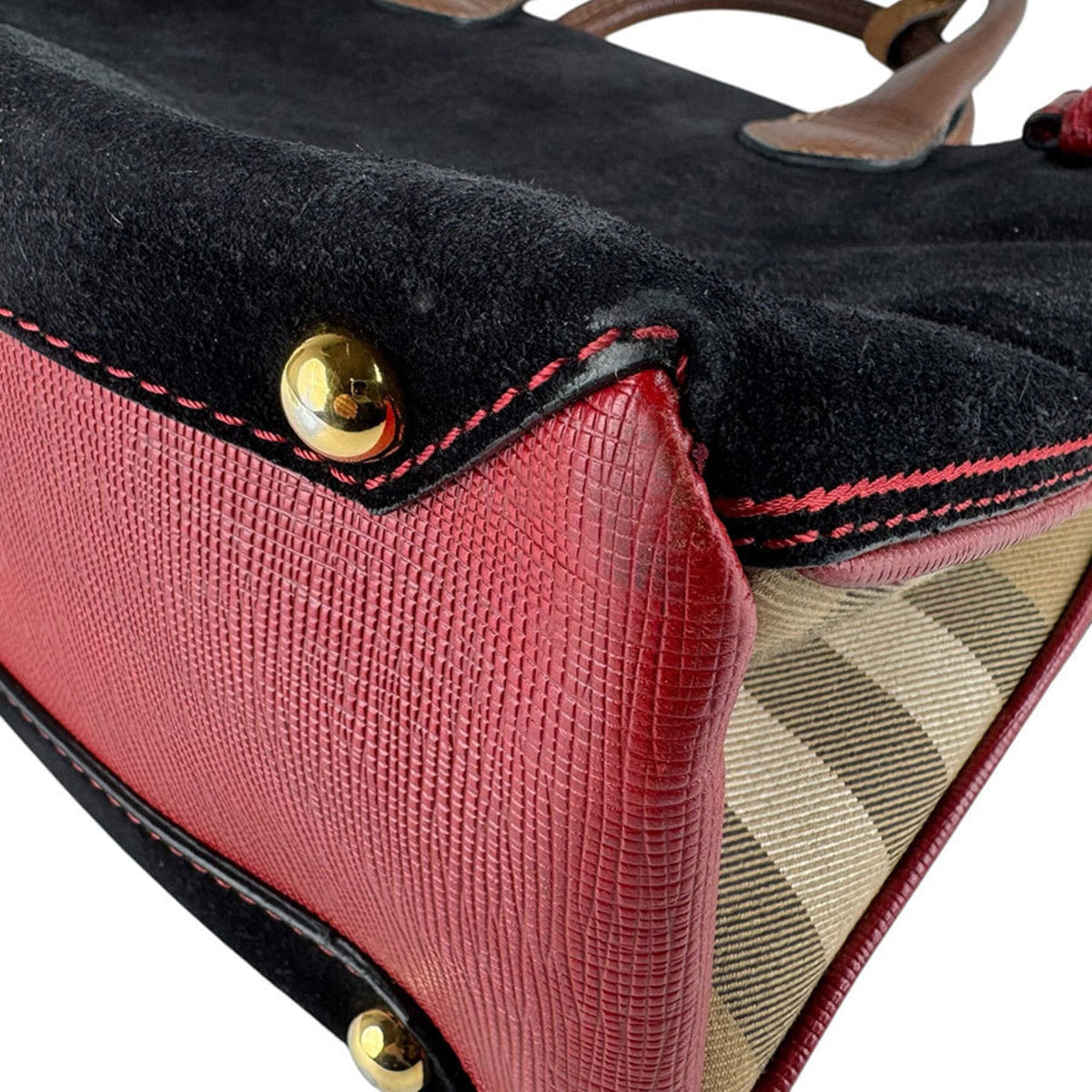 Burberry Black Brown Red Color Suede Leather Handbag Shoulder Bag (Pre-Owned)