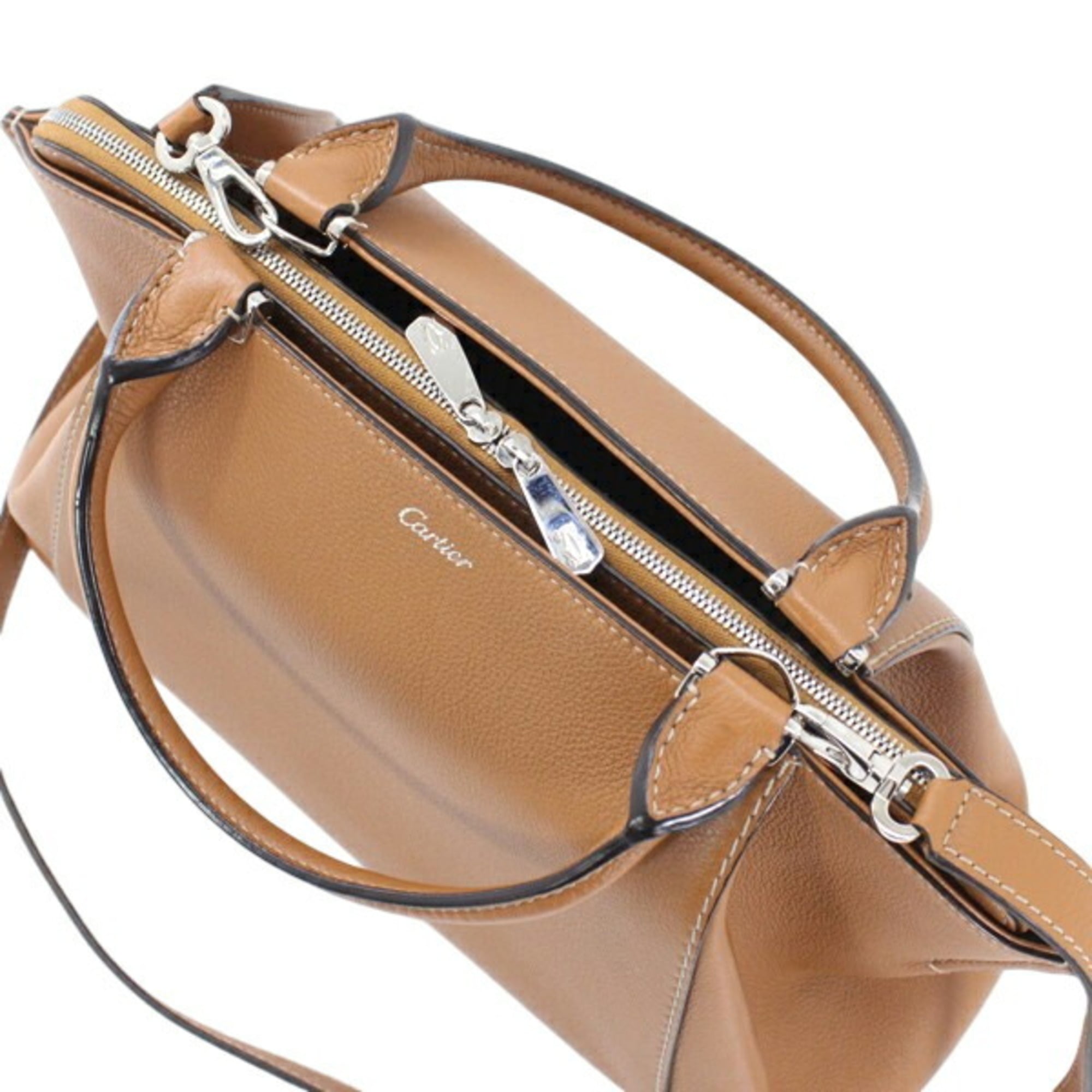 Cartier Light Brown Leather Handbag Shoulder Bag (Pre-Owned)