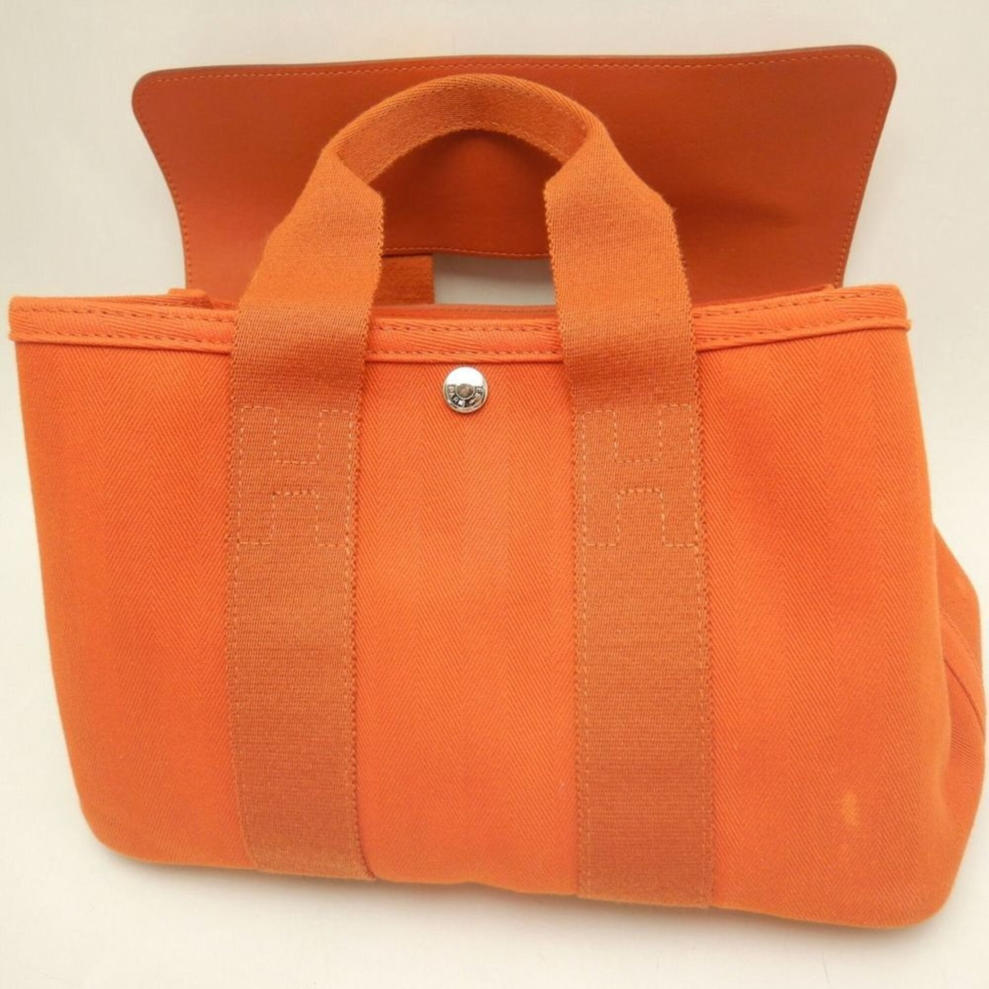 Hermes Orange Toile Chevron Leather Handbag (Pre-Owned)