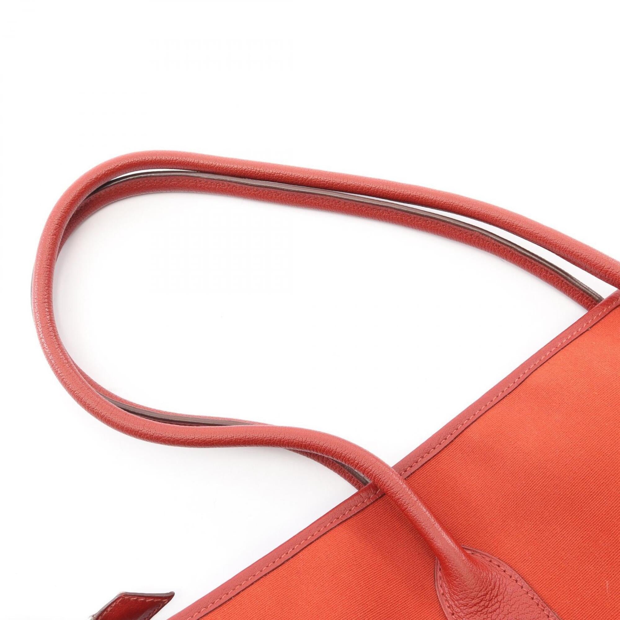 Hermes Bordeaux Rouge Garance Negonda Leather Toile Officier Handbag Tote Bag (Pre-Owned)