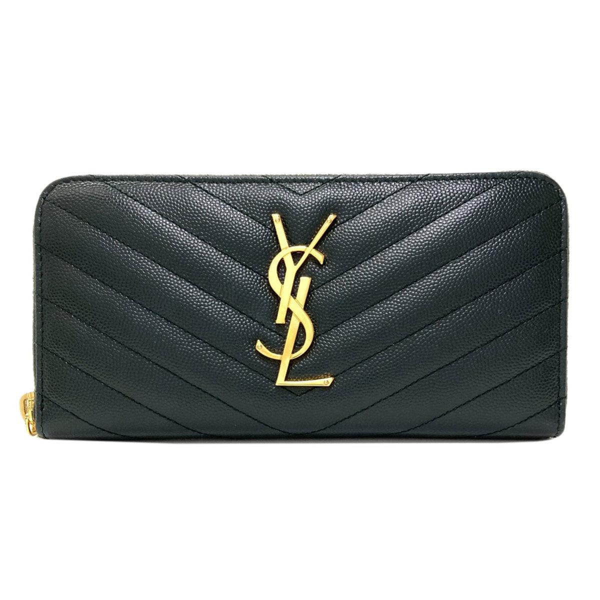 Saint Laurent Dark Green Leather Long Wallet (Bi-Fold) (Pre-Owned)