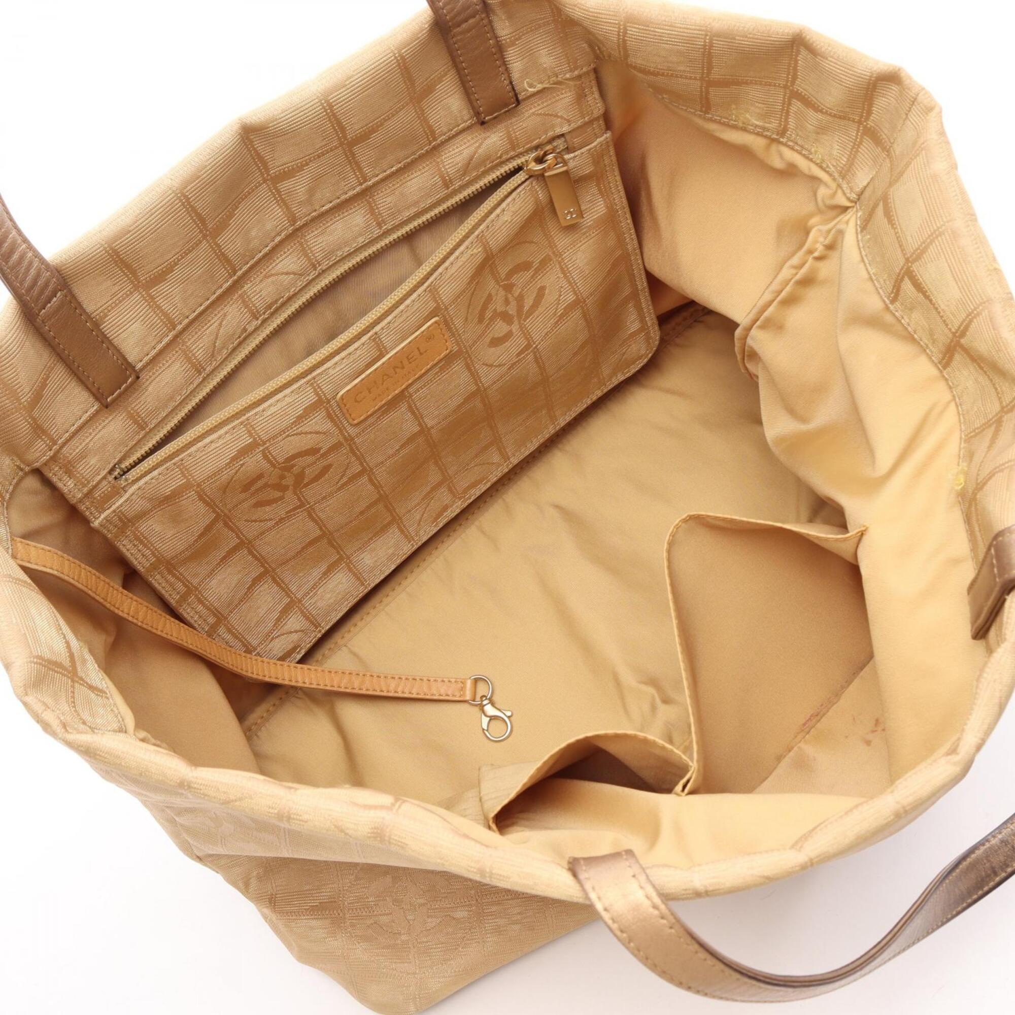 Chanel Gold Leather Nylon Canvas Handbag Tote Bag (Pre-Owned)