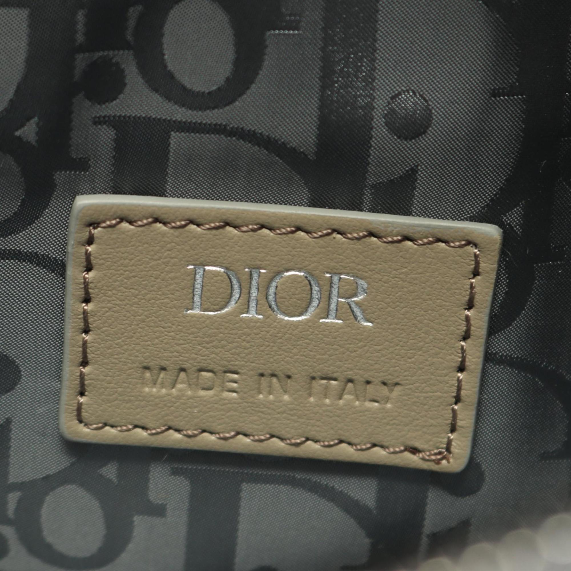 Christian Dior Beige Gray Nylon Leather Rubber Fanny Pack Handbag Saddle Bag (Pre-Owned)