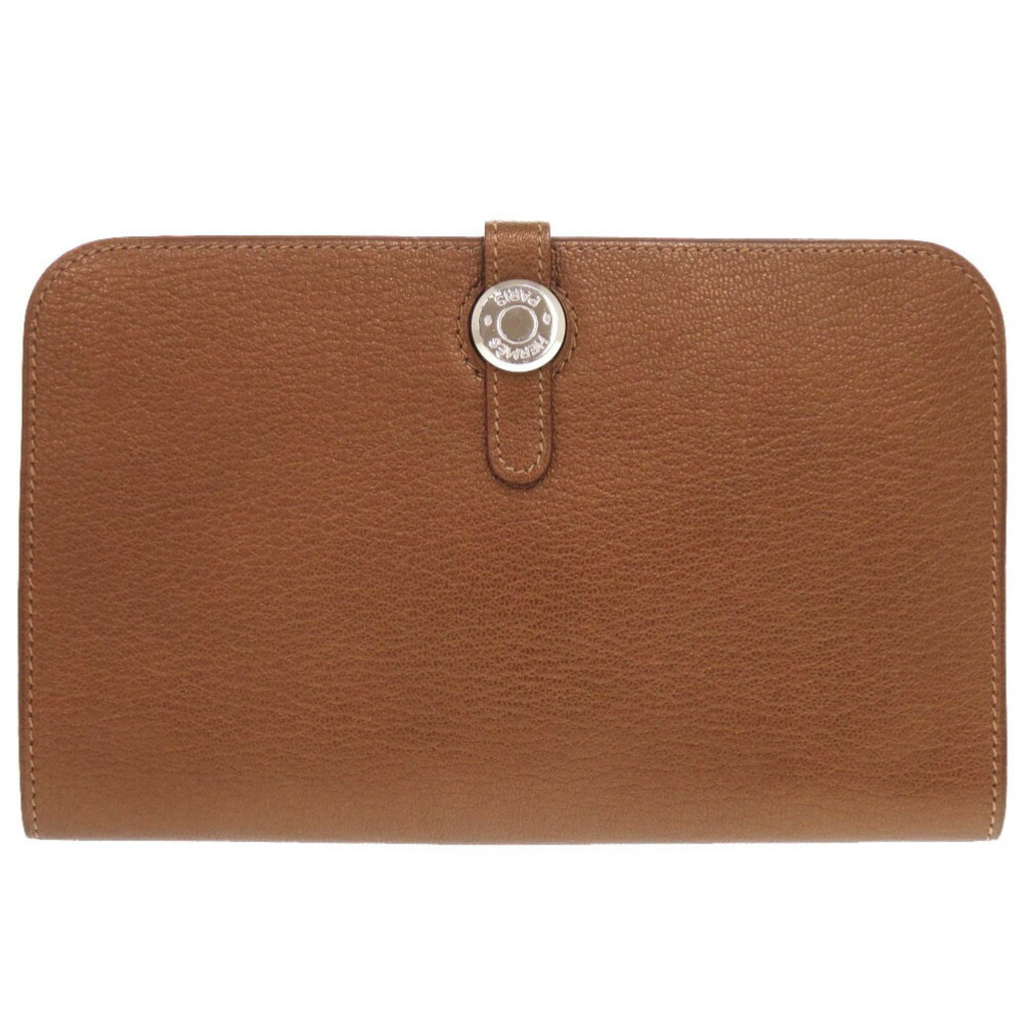 Hermes Bronze Chevre Leather Long Wallet (Bi-Fold) (Pre-Owned)