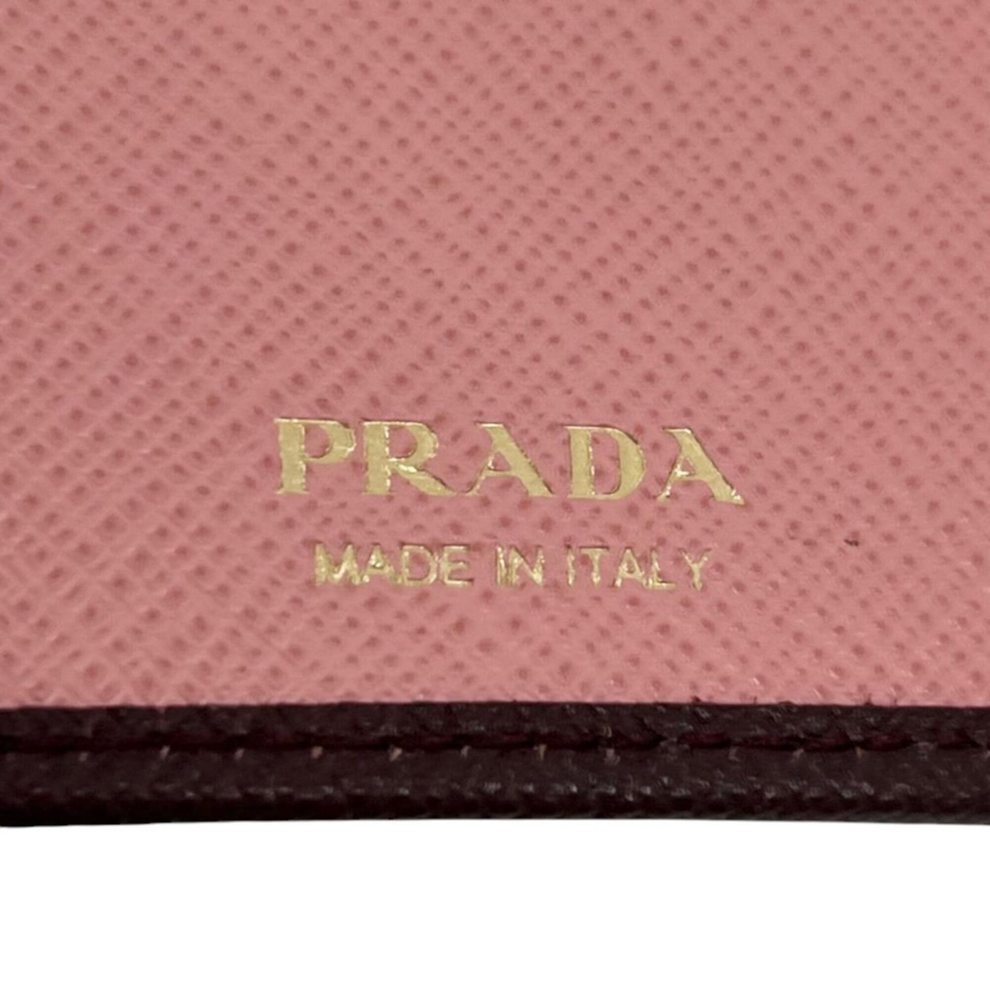 Prada Burgundy Ivory Pink Saffiano Metal Wallet (Bi-Fold) (Pre-Owned)