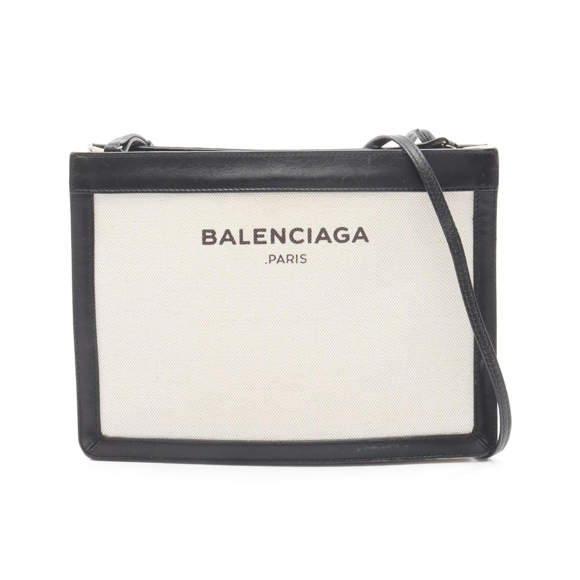 Balenciaga Navy Pochette Black Ivory Canvas Pochette Shoulder Bag (Pre-Owned)