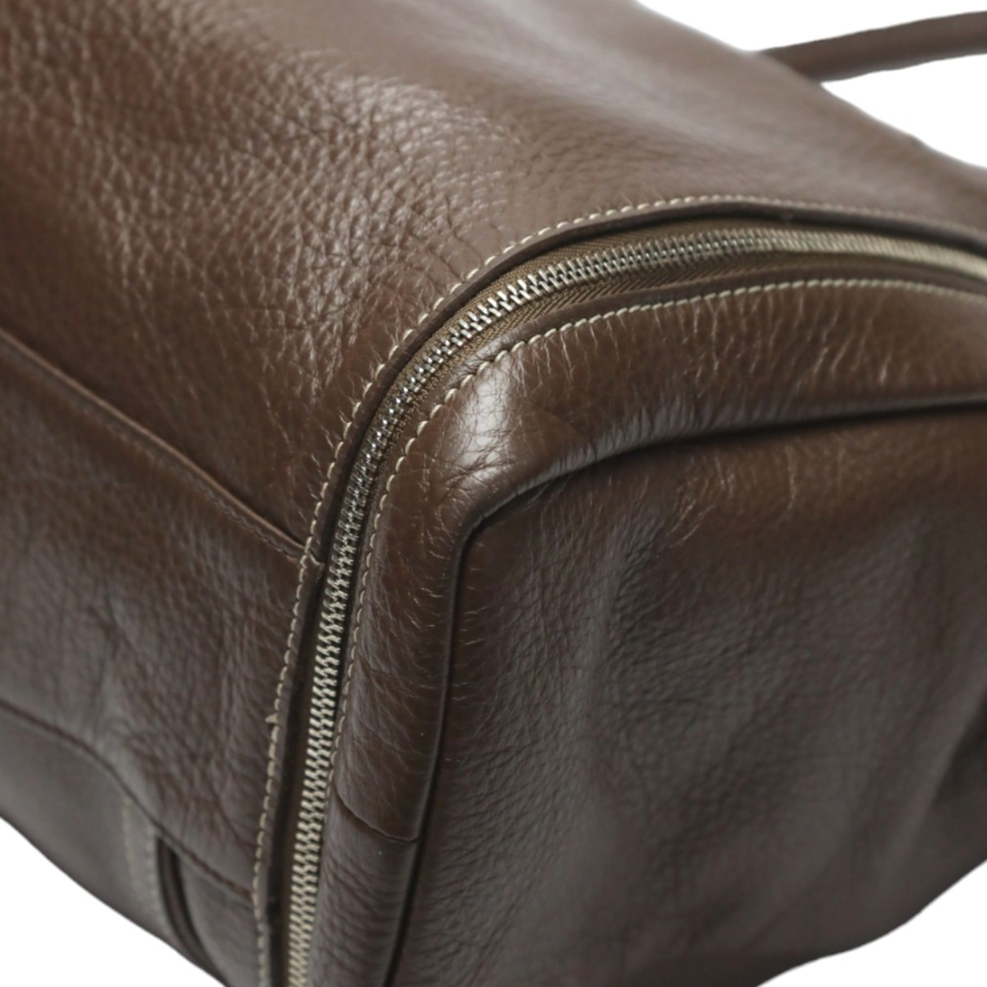 Longchamp Brown Leather Handbag Tote Bag (Pre-Owned)