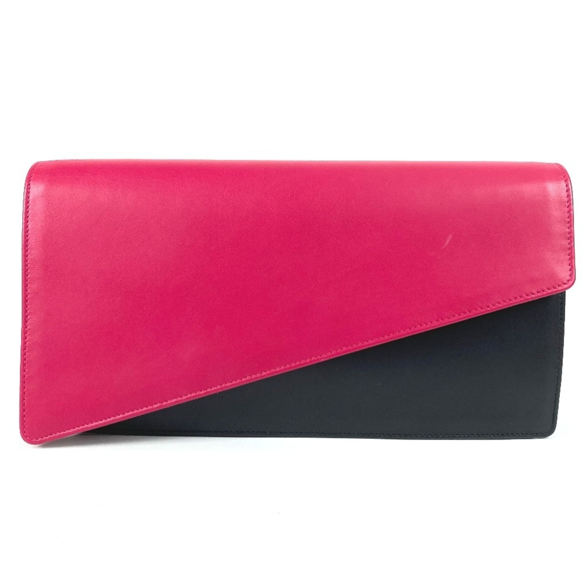 Yves Saint Laurent Black Pink Leather Clutch Bag Handbag (Pre-Owned)