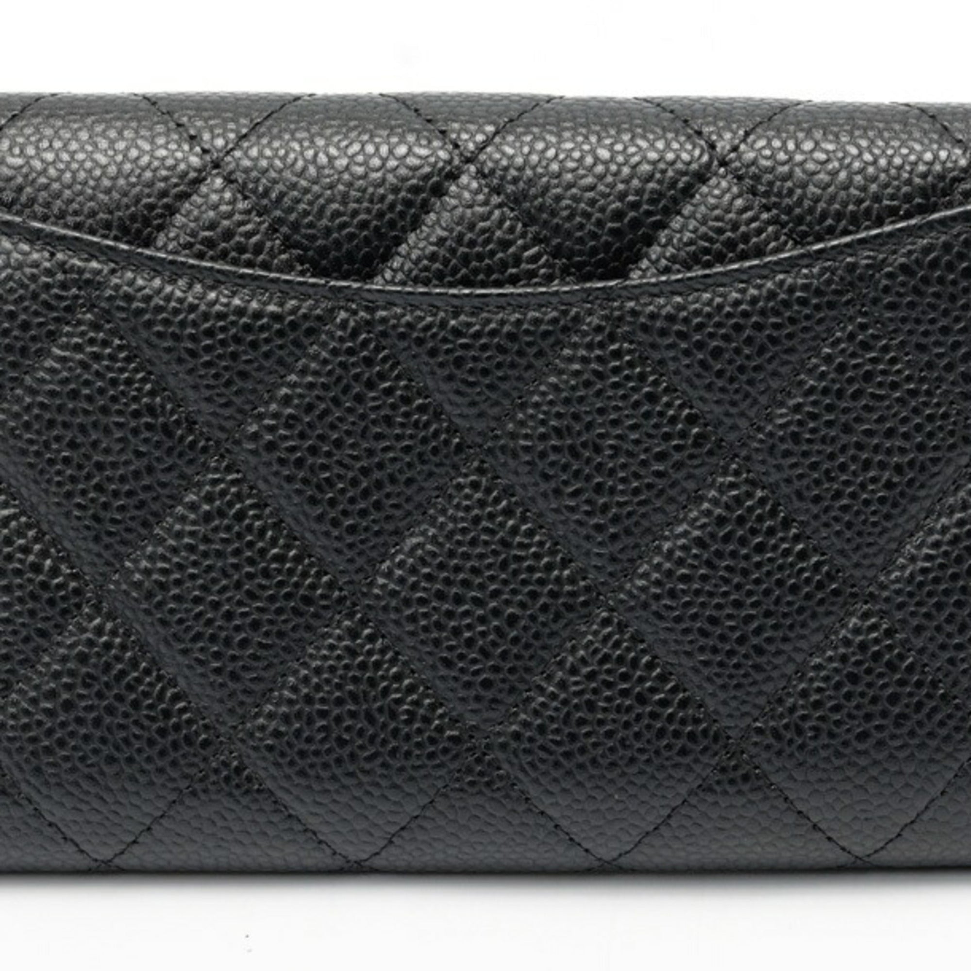 Chanel Black Grained Calfskin Wallet (Tri-Fold) (Pre-Owned)