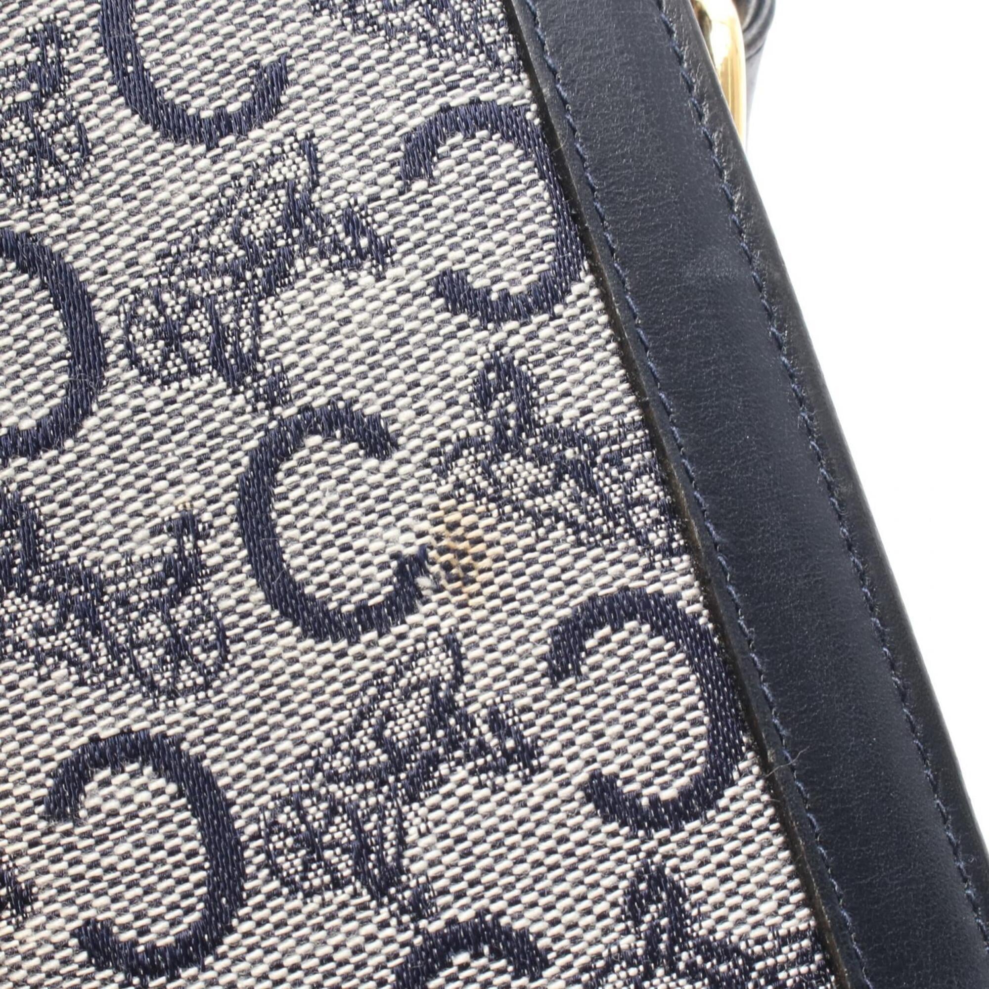 Celine Gray Navy Canvas Leather Handbag Shoulder Bag (Pre-Owned)