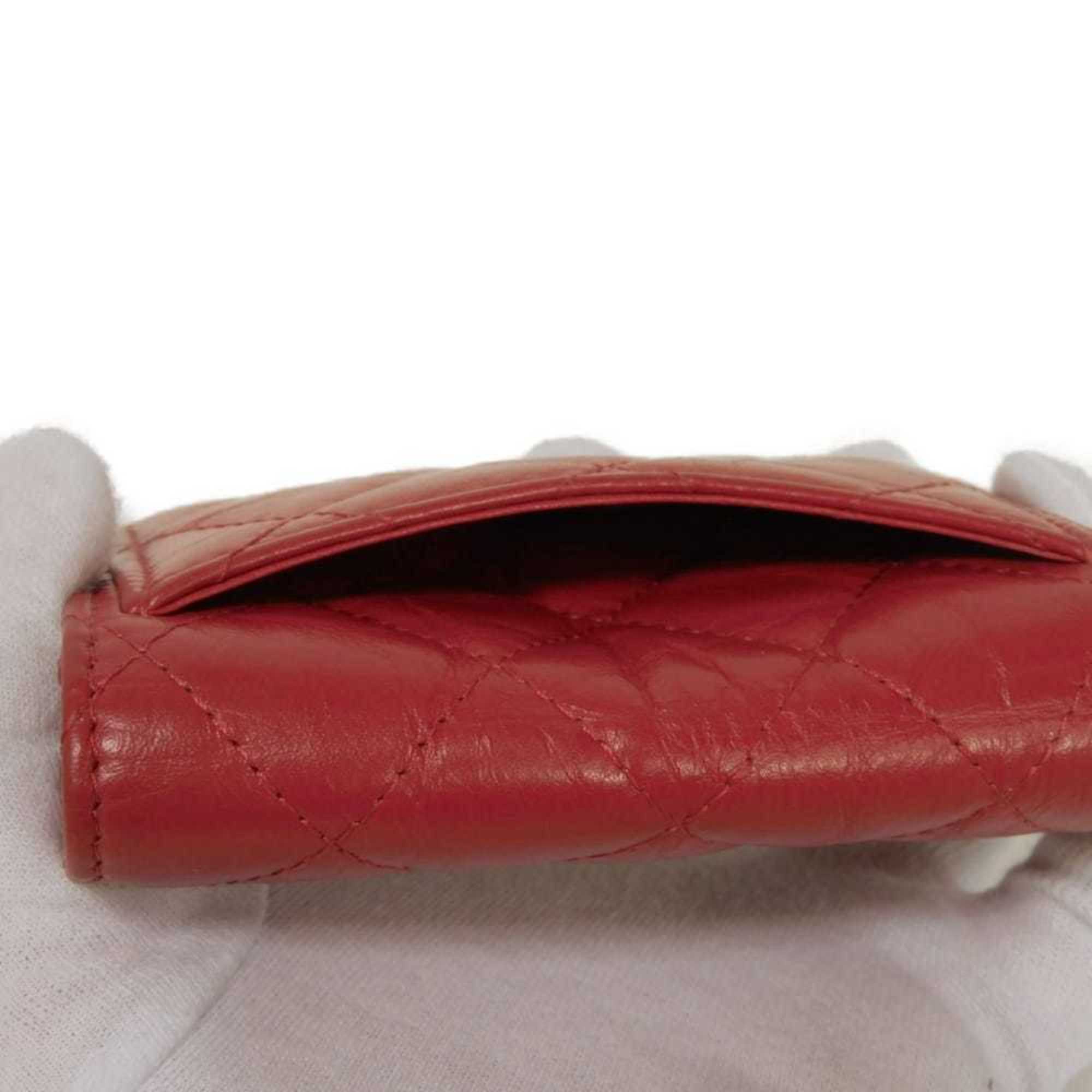 Chanel Red Color Leather Wallet (Bi-Fold) (Pre-Owned)