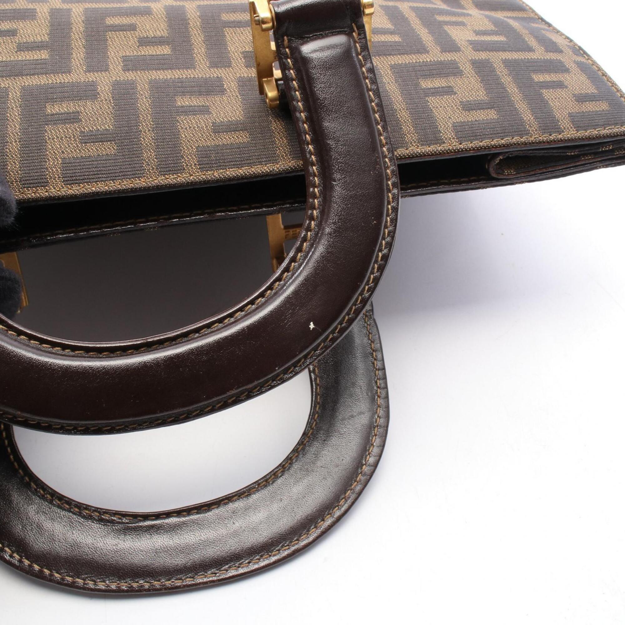 Fendi Brown Canvas Leather Handbag Tote Bag (Pre-Owned)