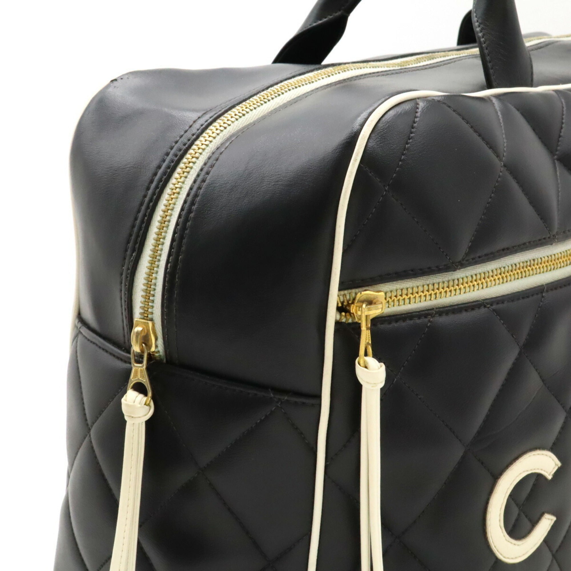 Chanel Black White Leather Boston Bag (Pre-Owned)