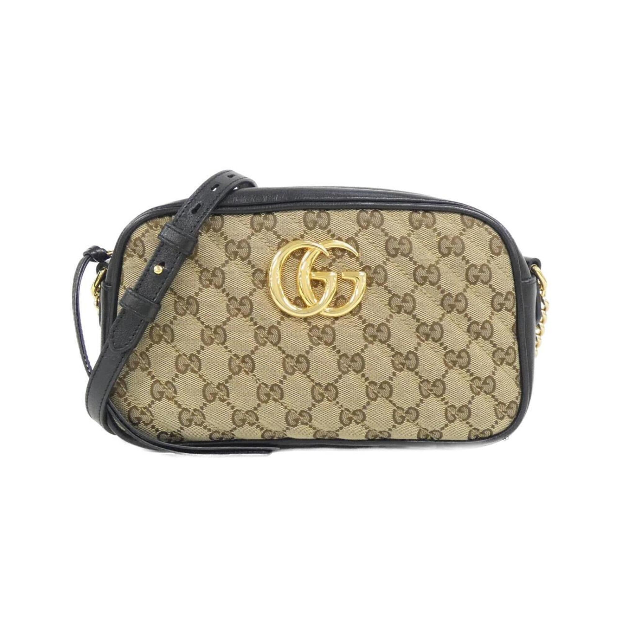 Gucci Beige Black Gg Canvas Leather Shoulder Bag (Pre-Owned)