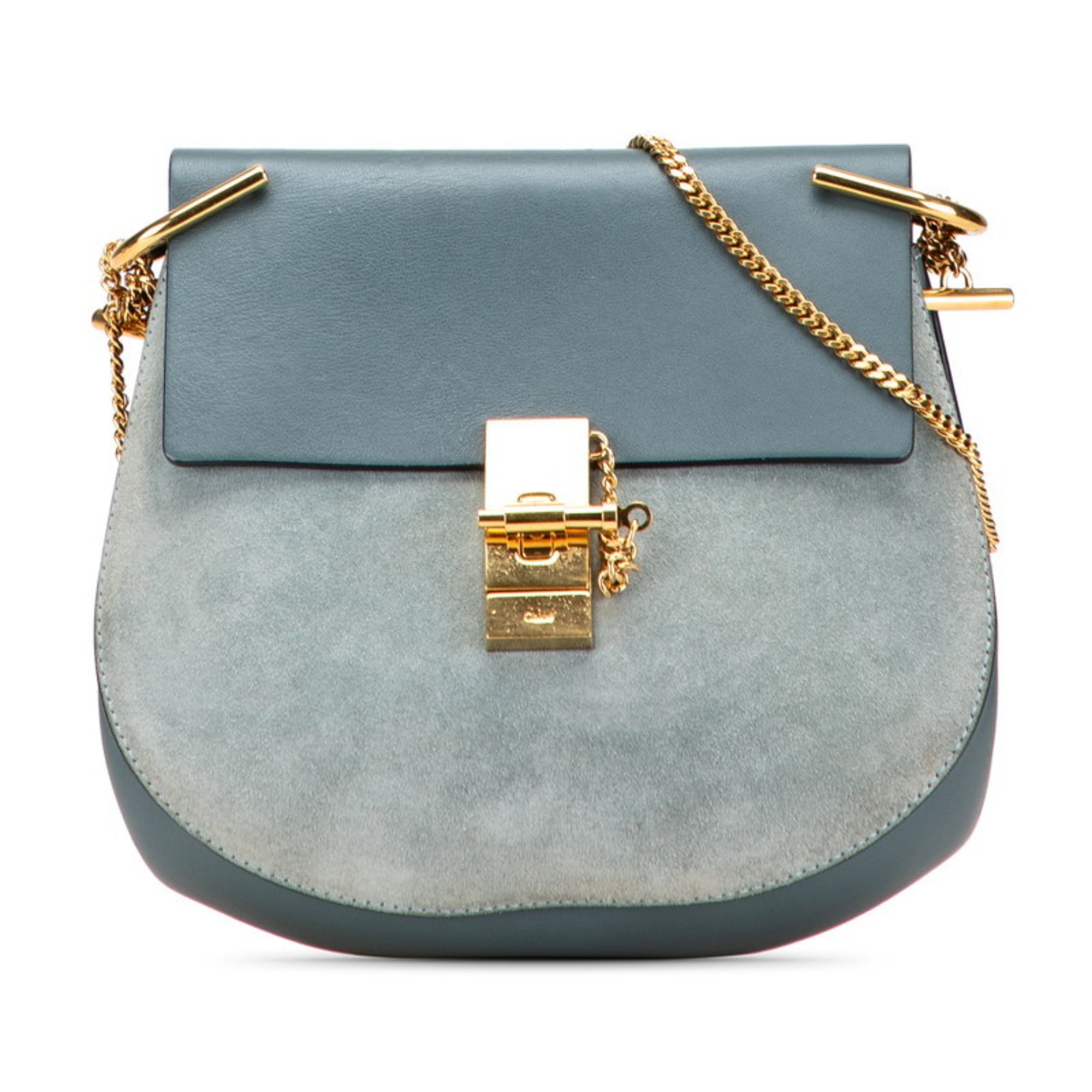 Chloé Drew Blue Leather Suede Shoulder Bag (Pre-Owned)