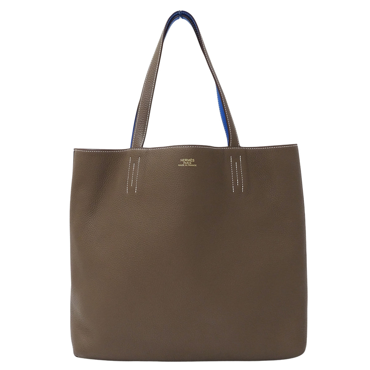 Hermes Blue Etoupe Gray Taurillon Clemence Leather Handbag Tote Bag (Pre-Owned)
