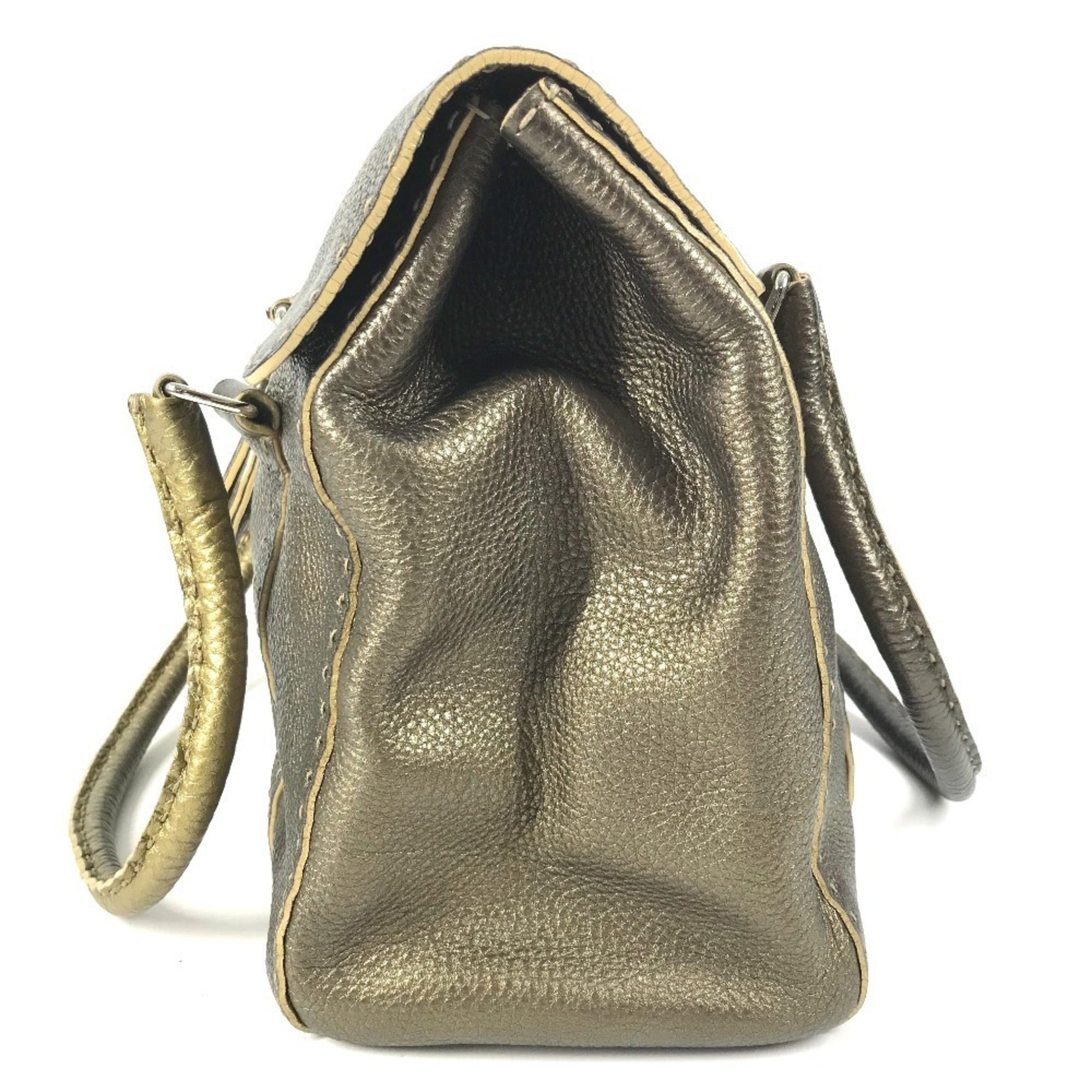 Fendi Selleria Metallic Gold Leather Handbag Tote Bag (Pre-Owned)