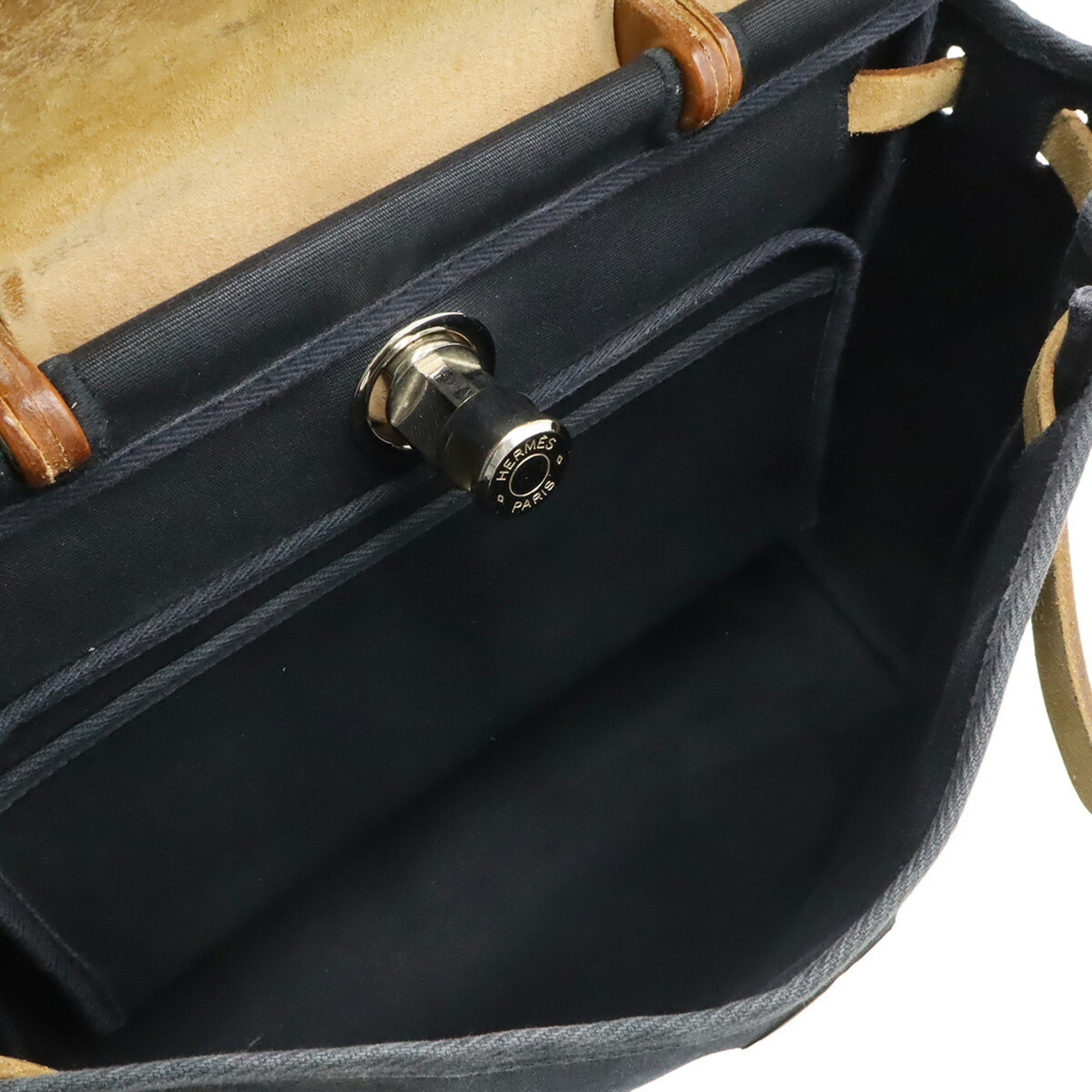 Hermes Beige Black Toile Officier Handbag Shoulder Bag (Pre-Owned)