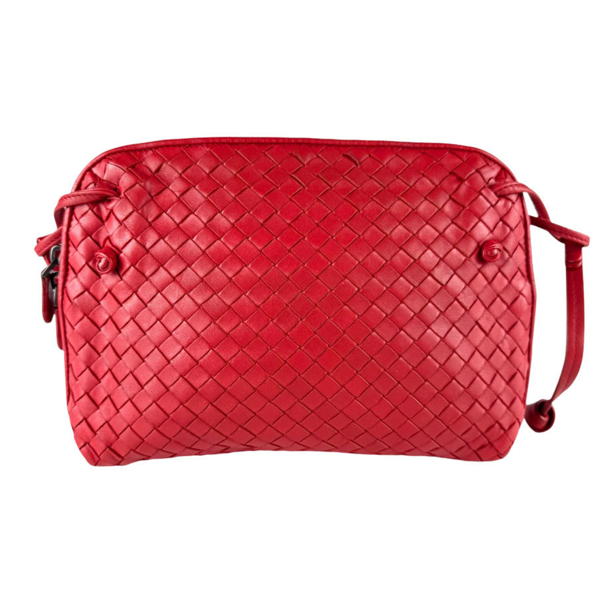 Bottega Veneta Dark Red Intrecciato Shoulder Bag (Pre-Owned)