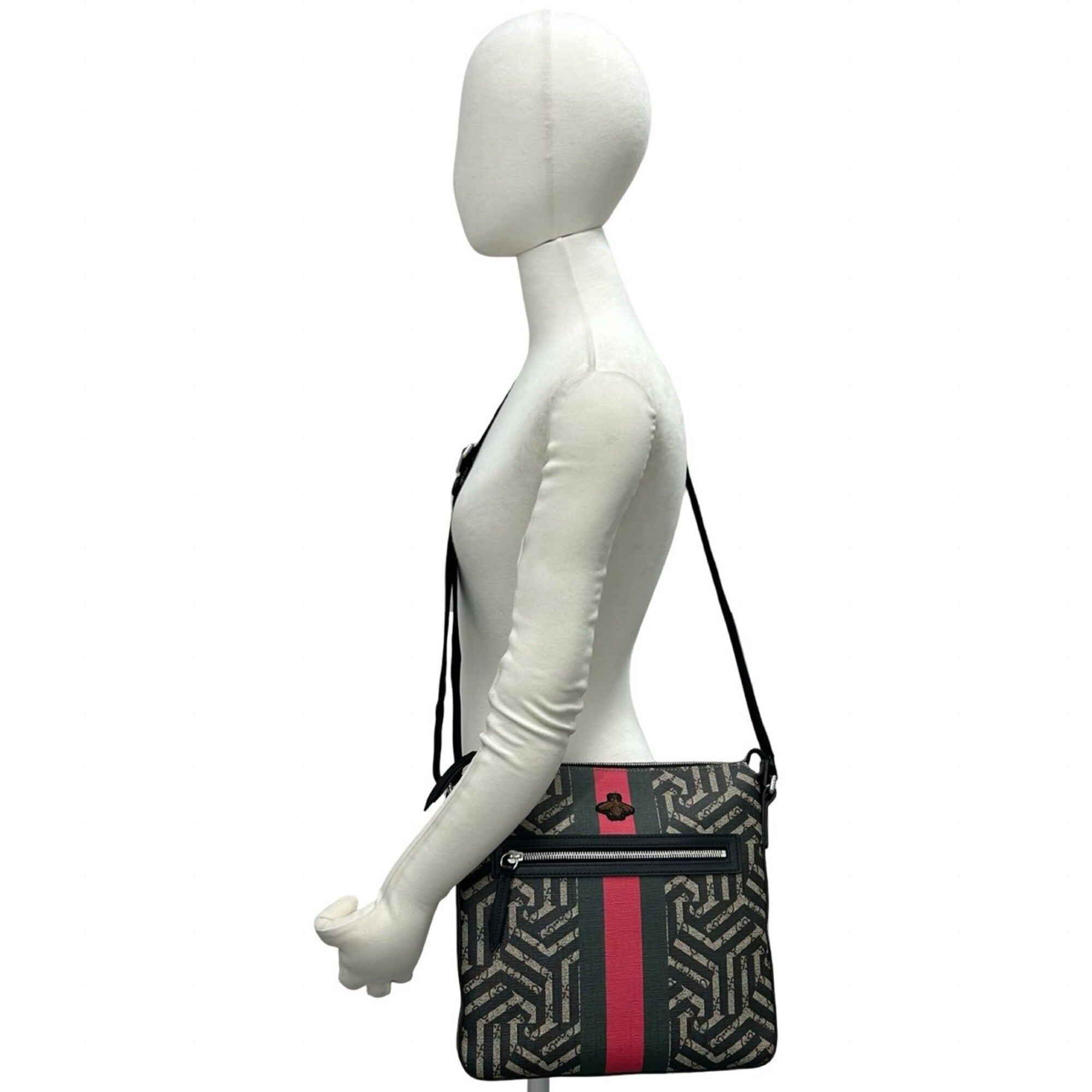 Gucci Black Green Red Color Elastane Leather Shoulder Bag (Pre-Owned)