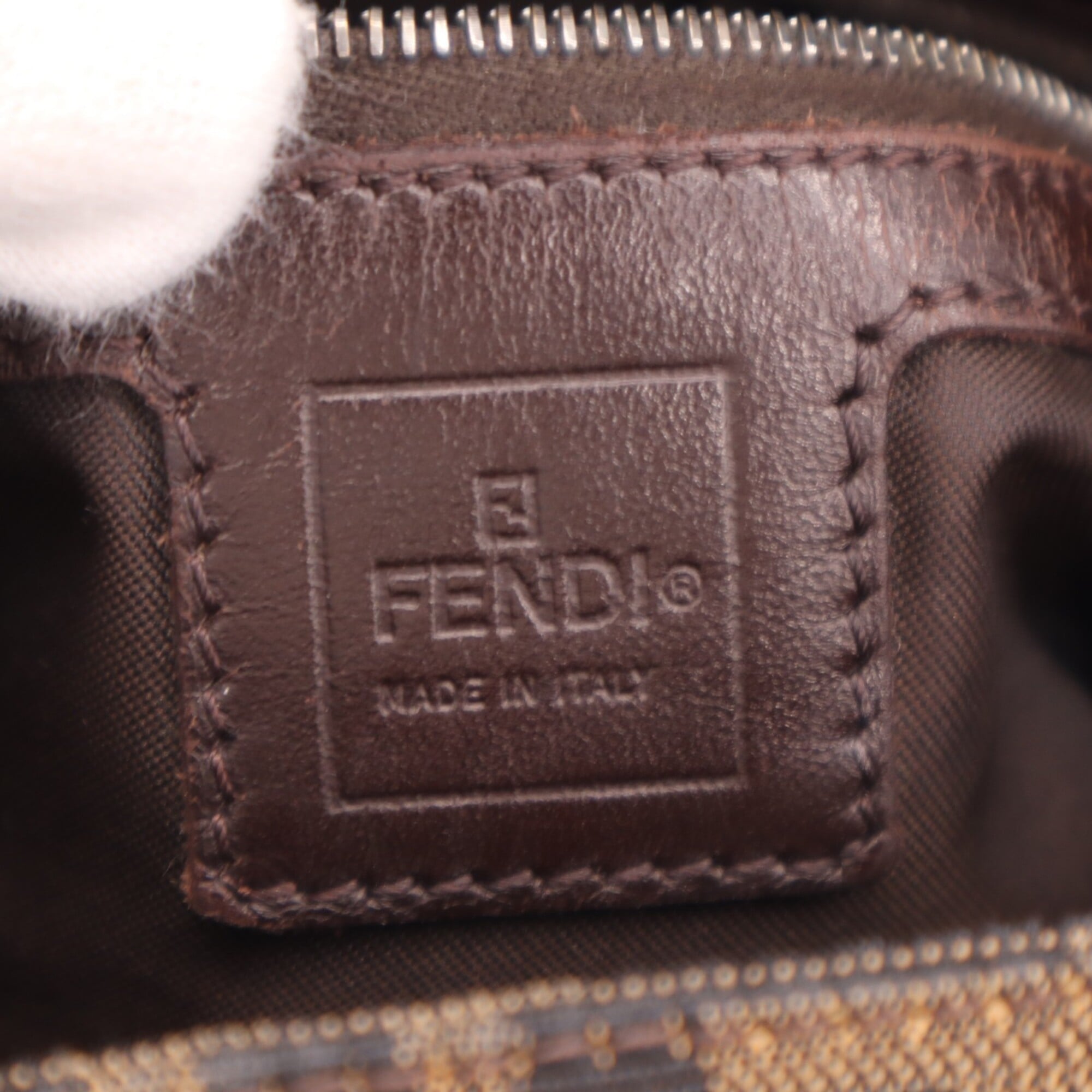 Fendi Zucca Beige Brown Zucca Leather Shoulder Bag (Pre-Owned)