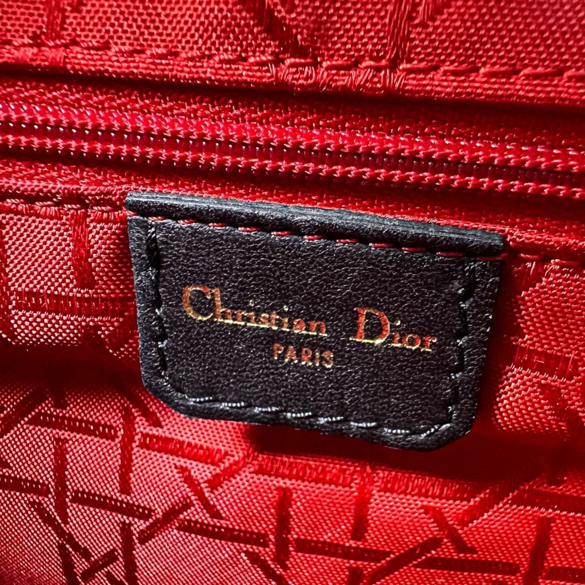 Christian Dior Lady Dior Black Leather Handbag Shoulder Bag (Pre-Owned)