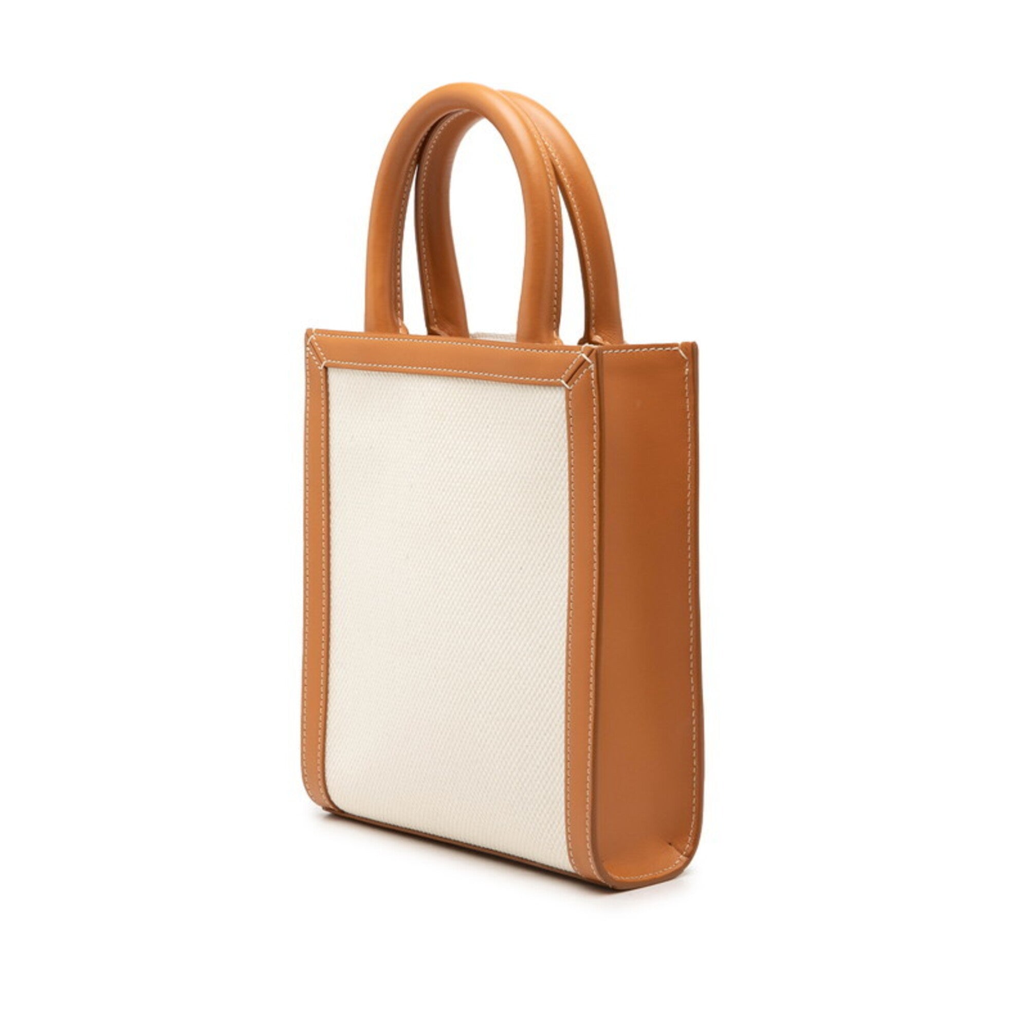 Celine Brown White Canvas Leather Handbag Shoulder Bag (Pre-Owned)