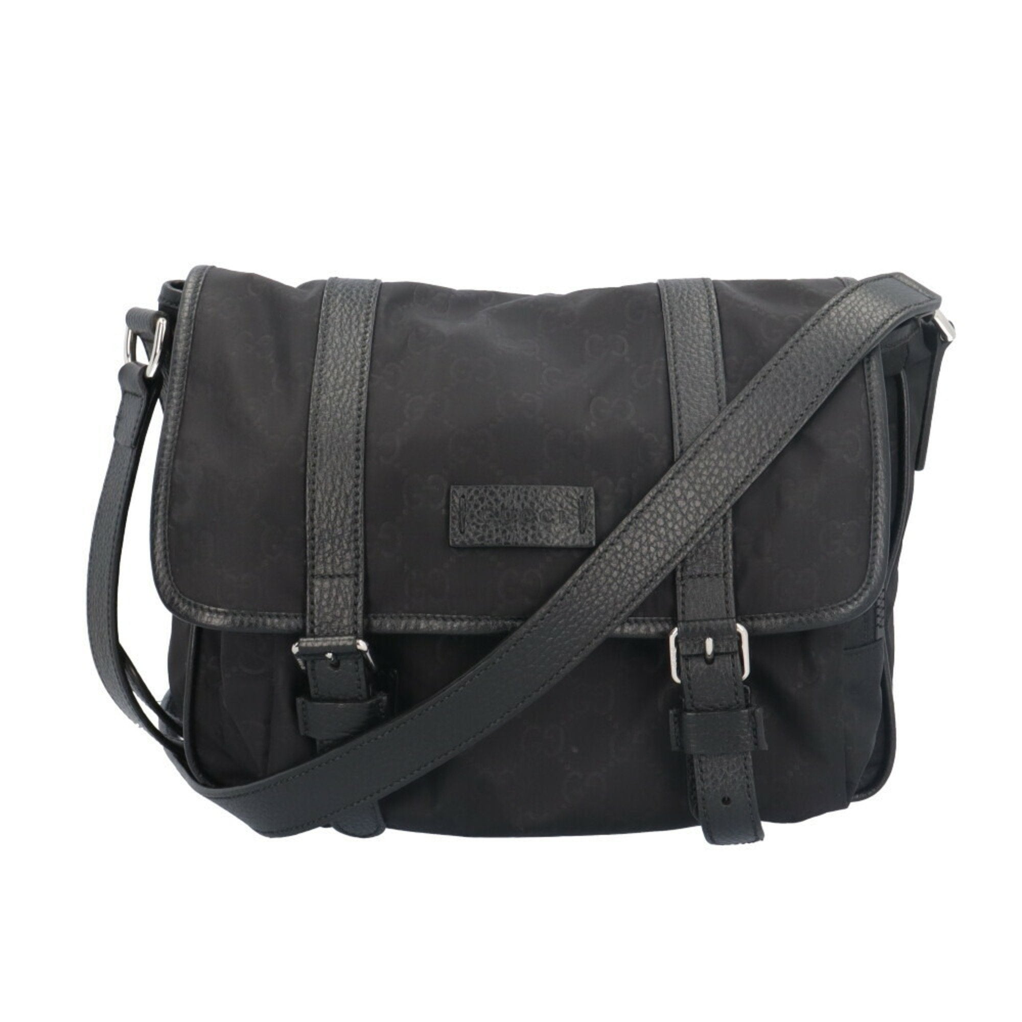 Gucci Black Nylon Leather Messenger Bag Shoulder Bag (Pre-Owned)