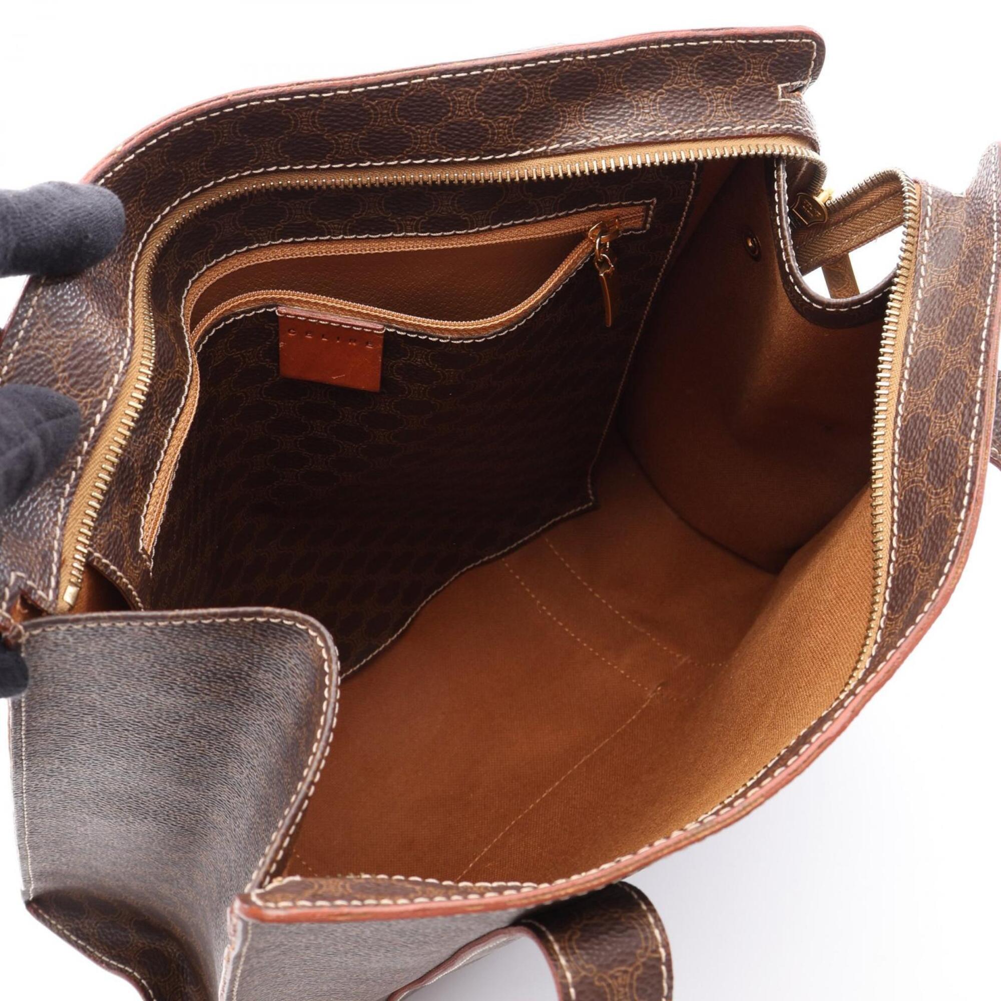 Celine Brown Coated Canvas Leather Handbag Tote Bag (Pre-Owned)