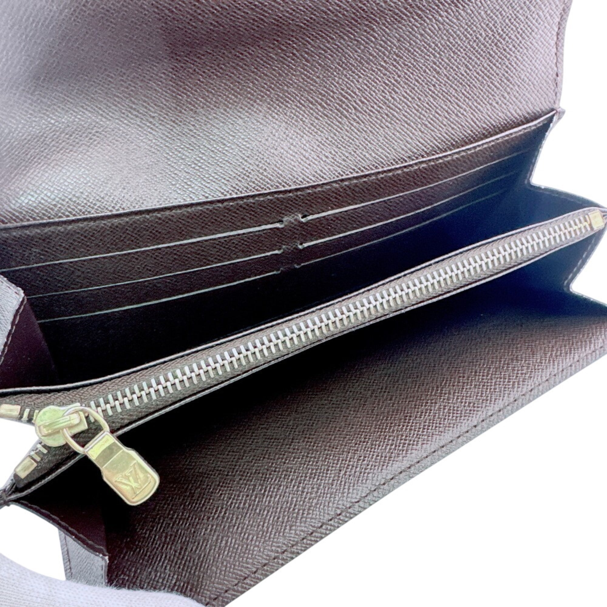 Louis Vuitton Brown Leather Long Wallet (Tri-Fold) (Pre-Owned)