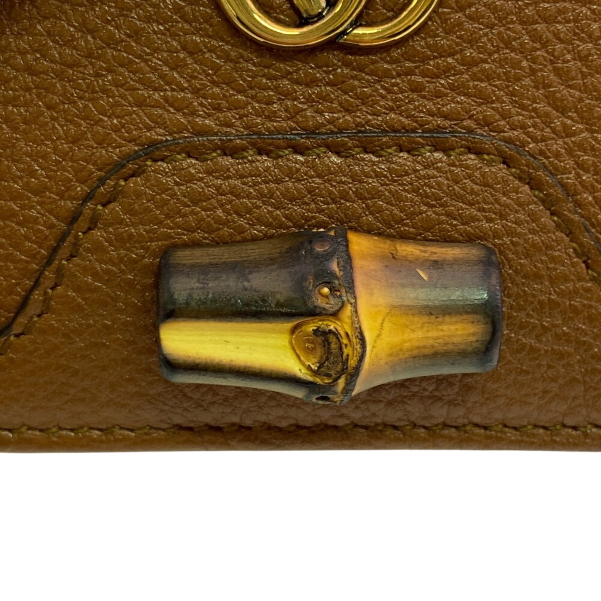 Gucci Bamboo Brown Leather Wallet (Tri-Fold) (Pre-Owned)
