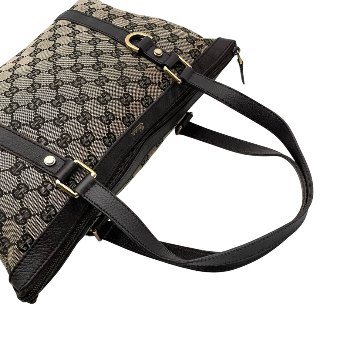 Gucci Dark Brown Gray Gg Canvas Leather Shoulder Bag Tote Bag (Pre-Owned)