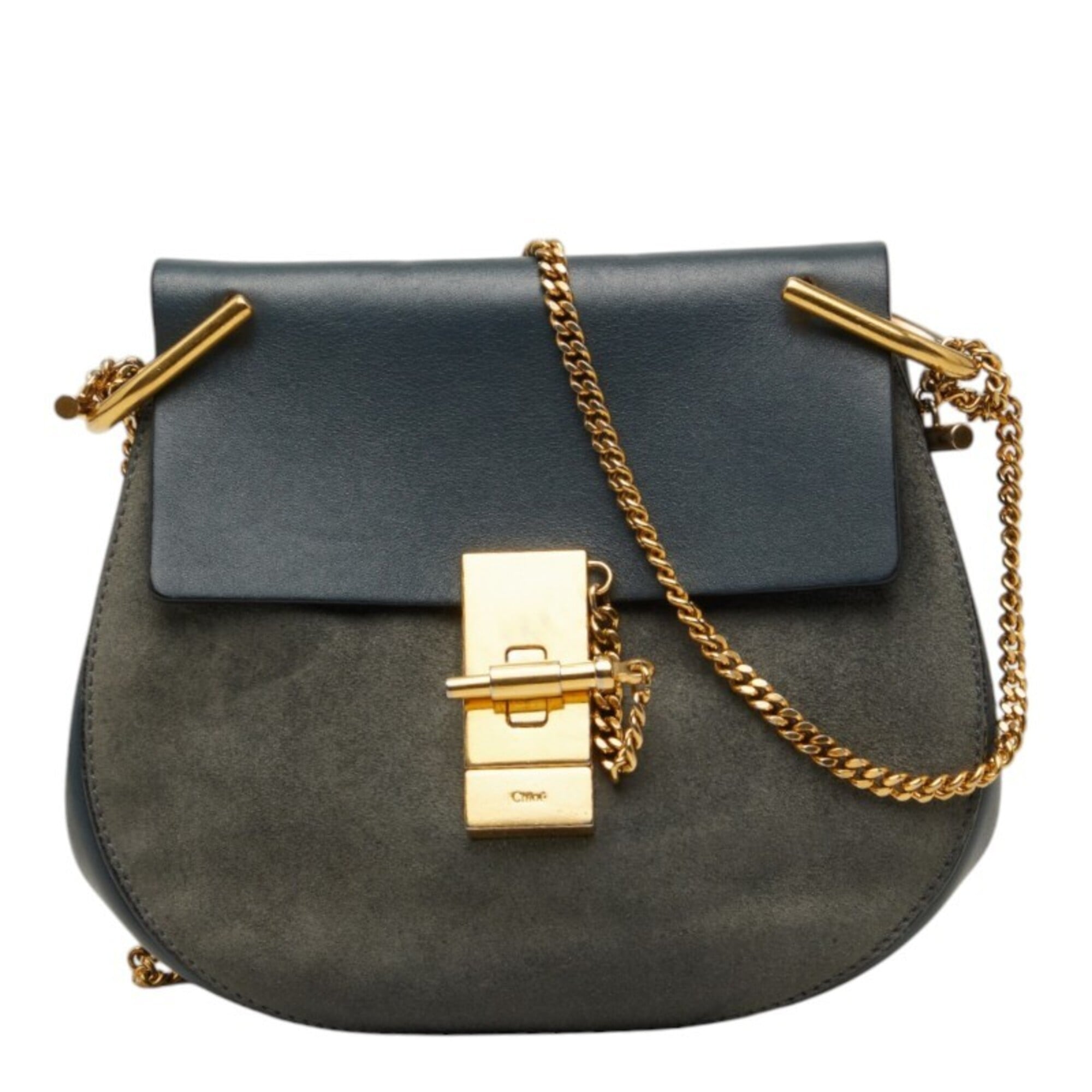 Chloé Drew Gray Suede Leather Shoulder Bag (Pre-Owned)